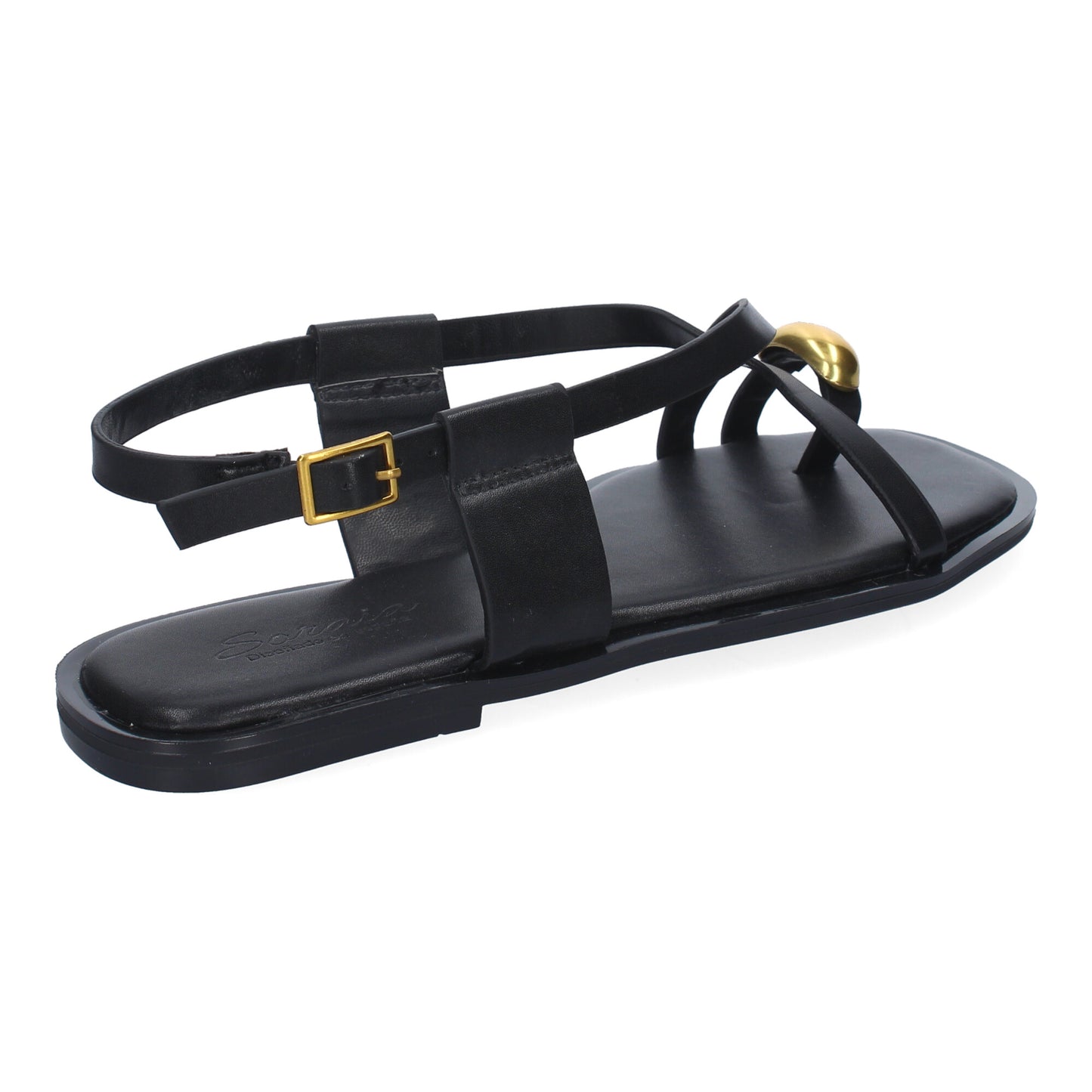 Sandalias Planas Negras de Hebilla Ajustable - Elegantes y Cómodas