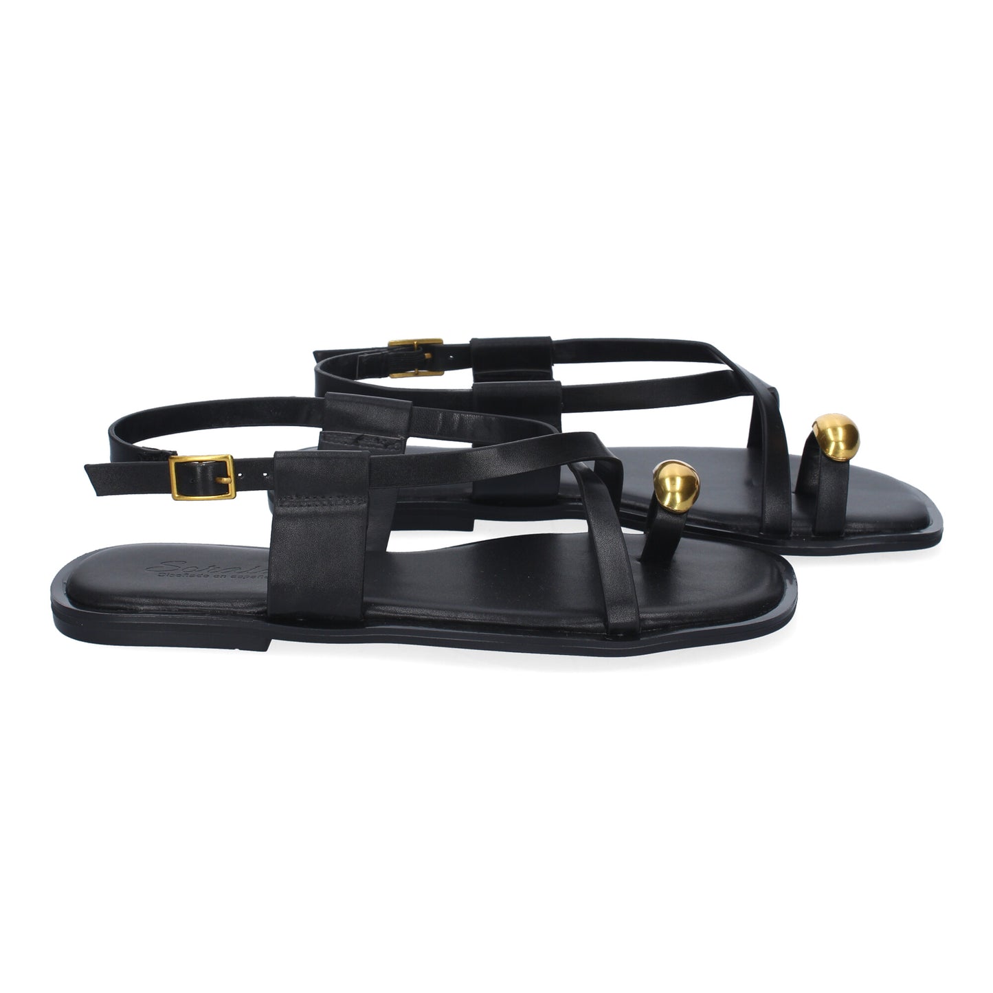 Sandalias Planas Negras de Hebilla Ajustable - Elegantes y Cómodas