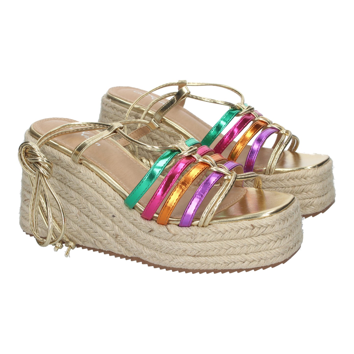 Sandalias con Cuña de Yute Cómodas y Elegantes Con Tirantes en la Pala Estilo Veraniego con Cierre de Cordones y Puntera Abierta Multicolor