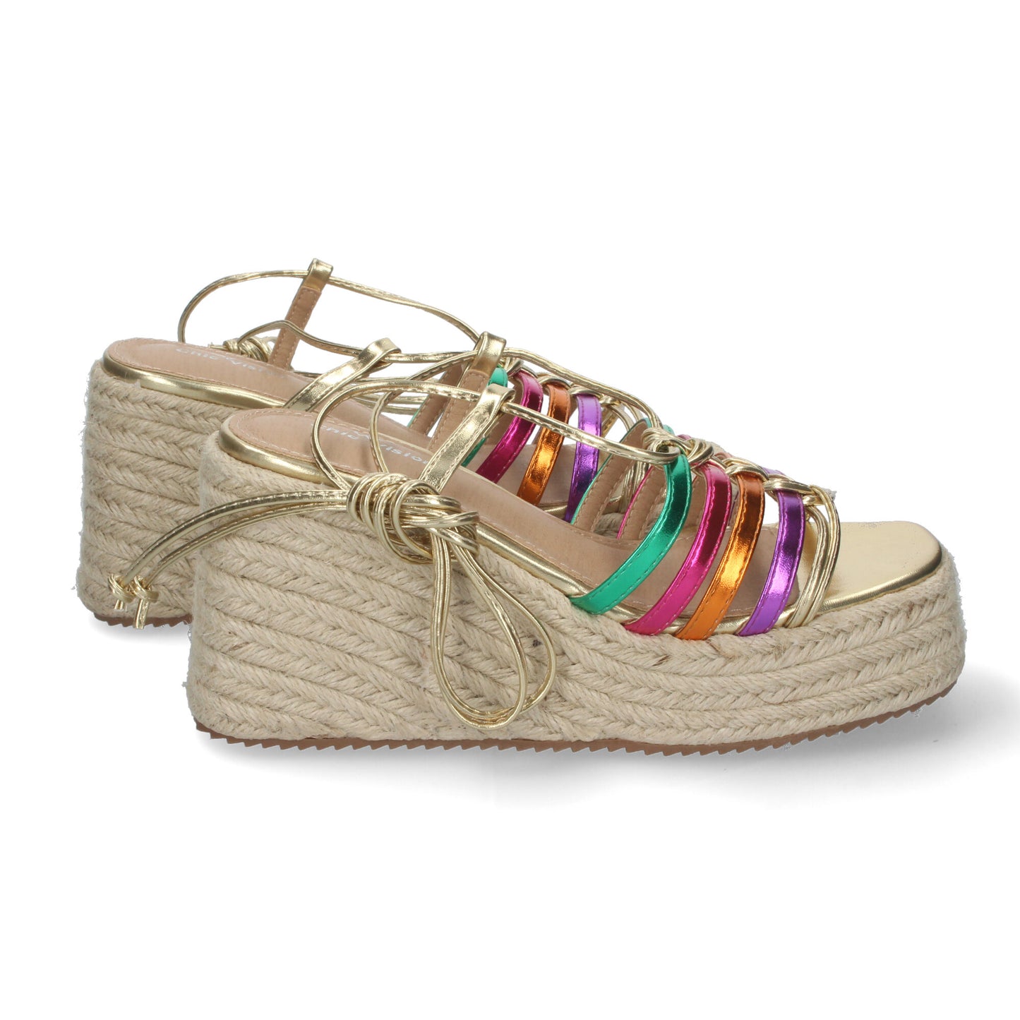 Sandalias con Cuña de Yute Cómodas y Elegantes Con Tirantes en la Pala Estilo Veraniego con Cierre de Cordones y Puntera Abierta Multicolor