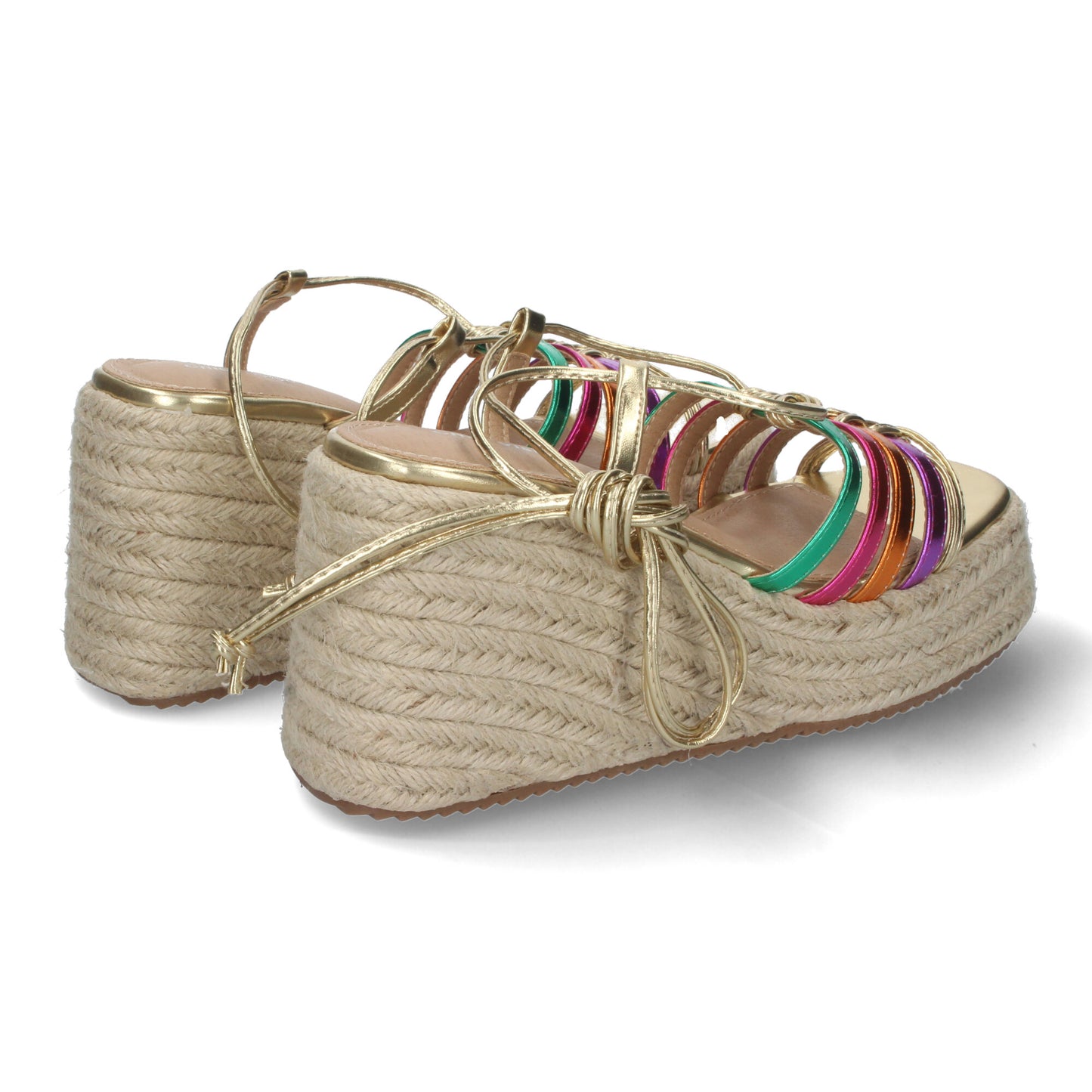 Sandalias con Cuña de Yute Cómodas y Elegantes Con Tirantes en la Pala Estilo Veraniego con Cierre de Cordones y Puntera Abierta Multicolor