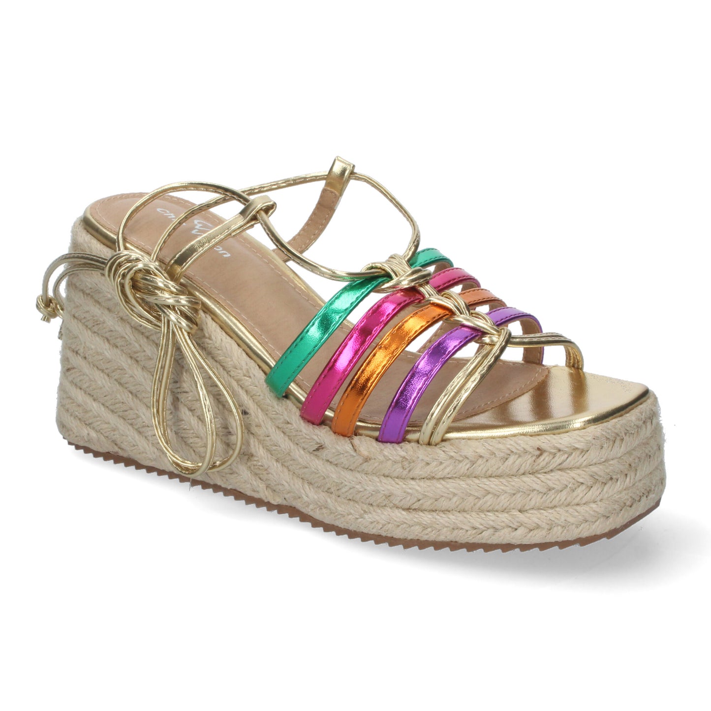 Sandalias con Cuña de Yute Cómodas y Elegantes Con Tirantes en la Pala Estilo Veraniego con Cierre de Cordones y Puntera Abierta Multicolor