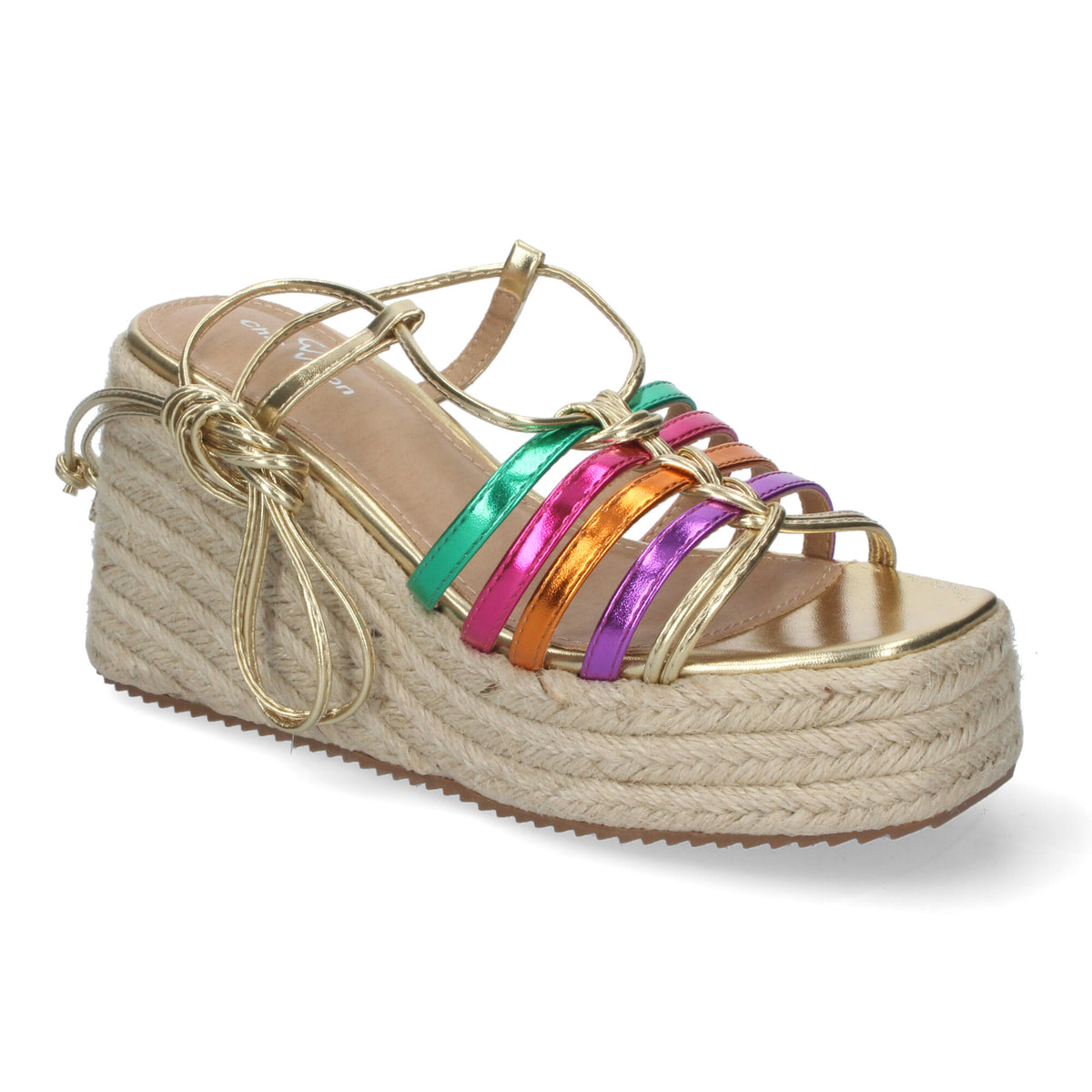Sandalias con Cuña de Yute Cómodas y Elegantes Con Tirantes en la Pala Estilo Veraniego con Cierre de Cordones y Puntera Abierta Multicolor