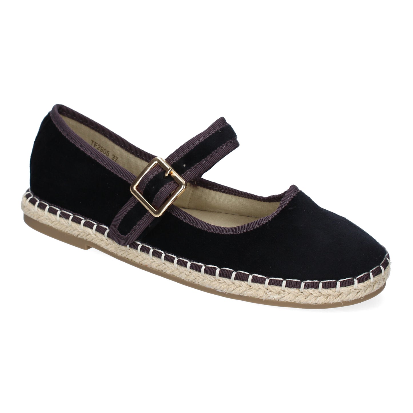 Bailarina Alpargata Negra de Yute con Hebilla - Ajuste Cómodo