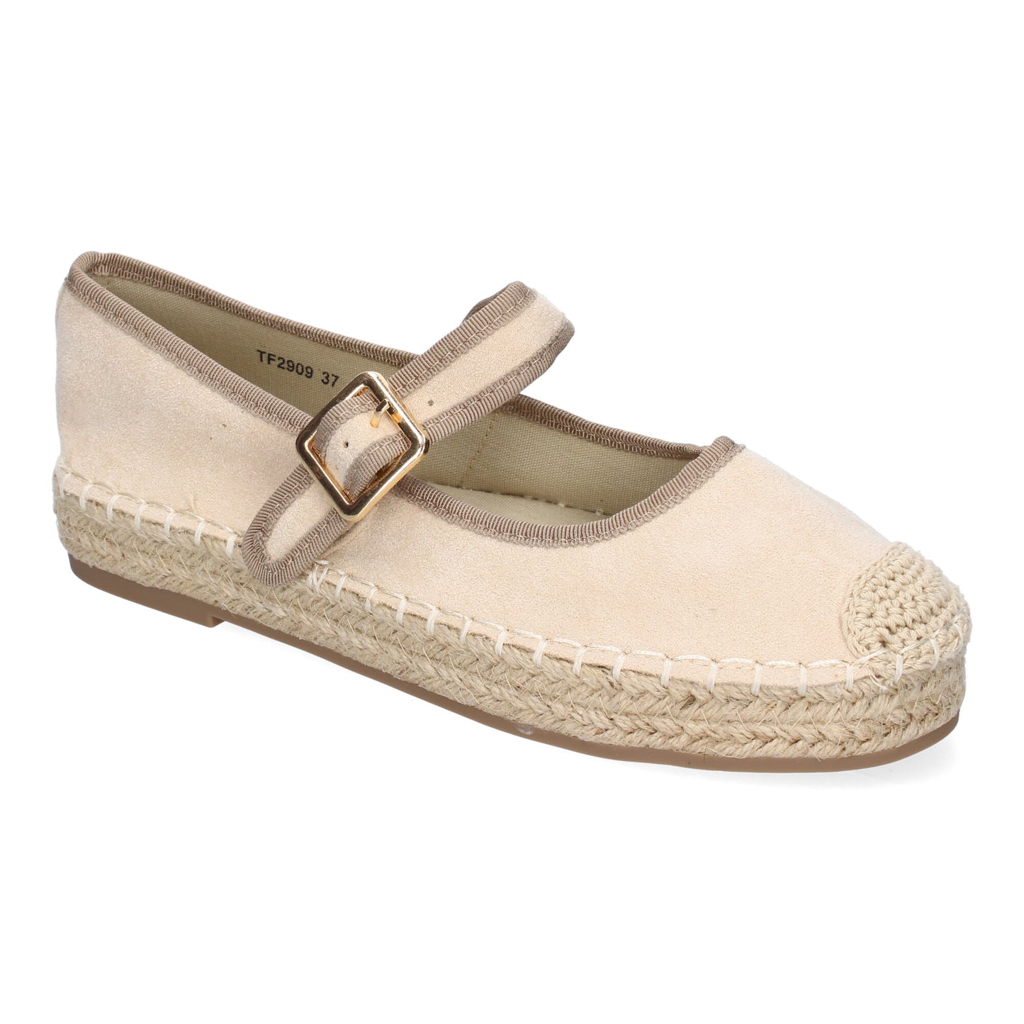 Bailarina Alpargata Beige Yute con Puntera Bordada y Hebilla