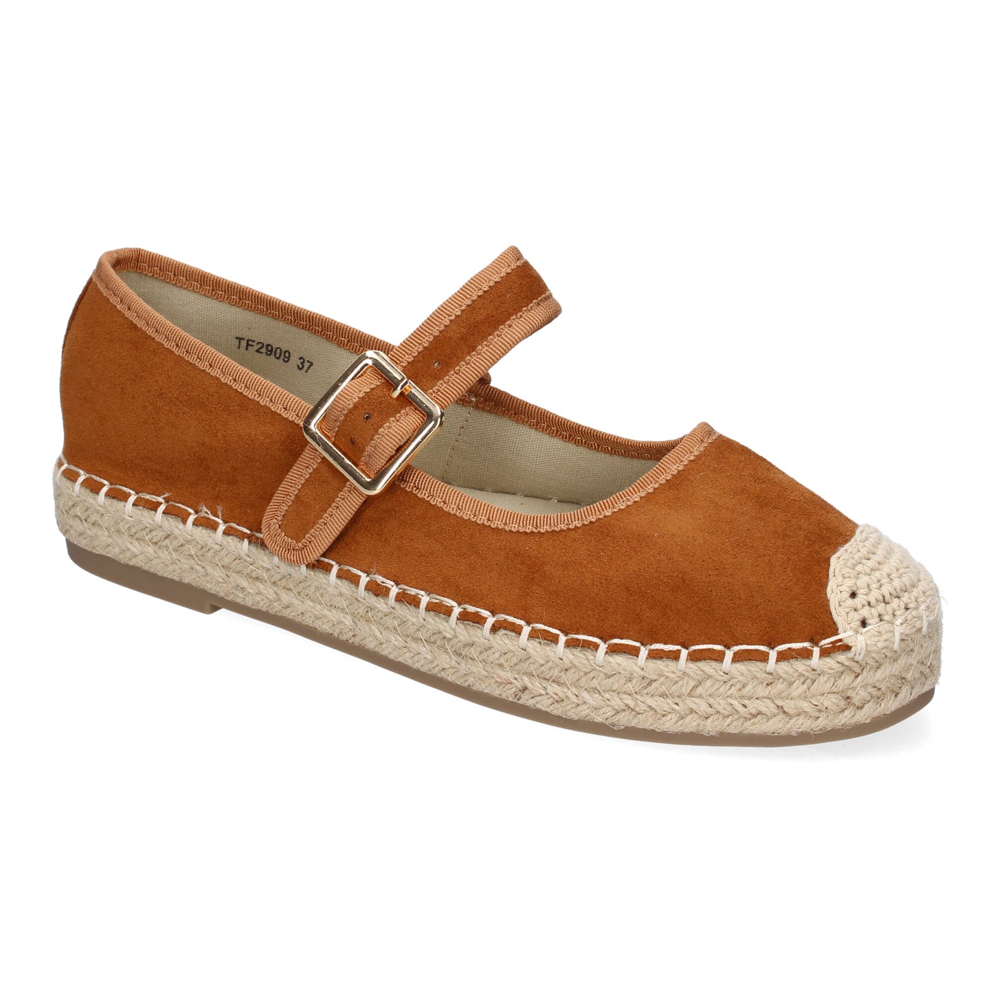 Bailarina Alpargata Camel Yute con Puntera Bordada y Hebilla