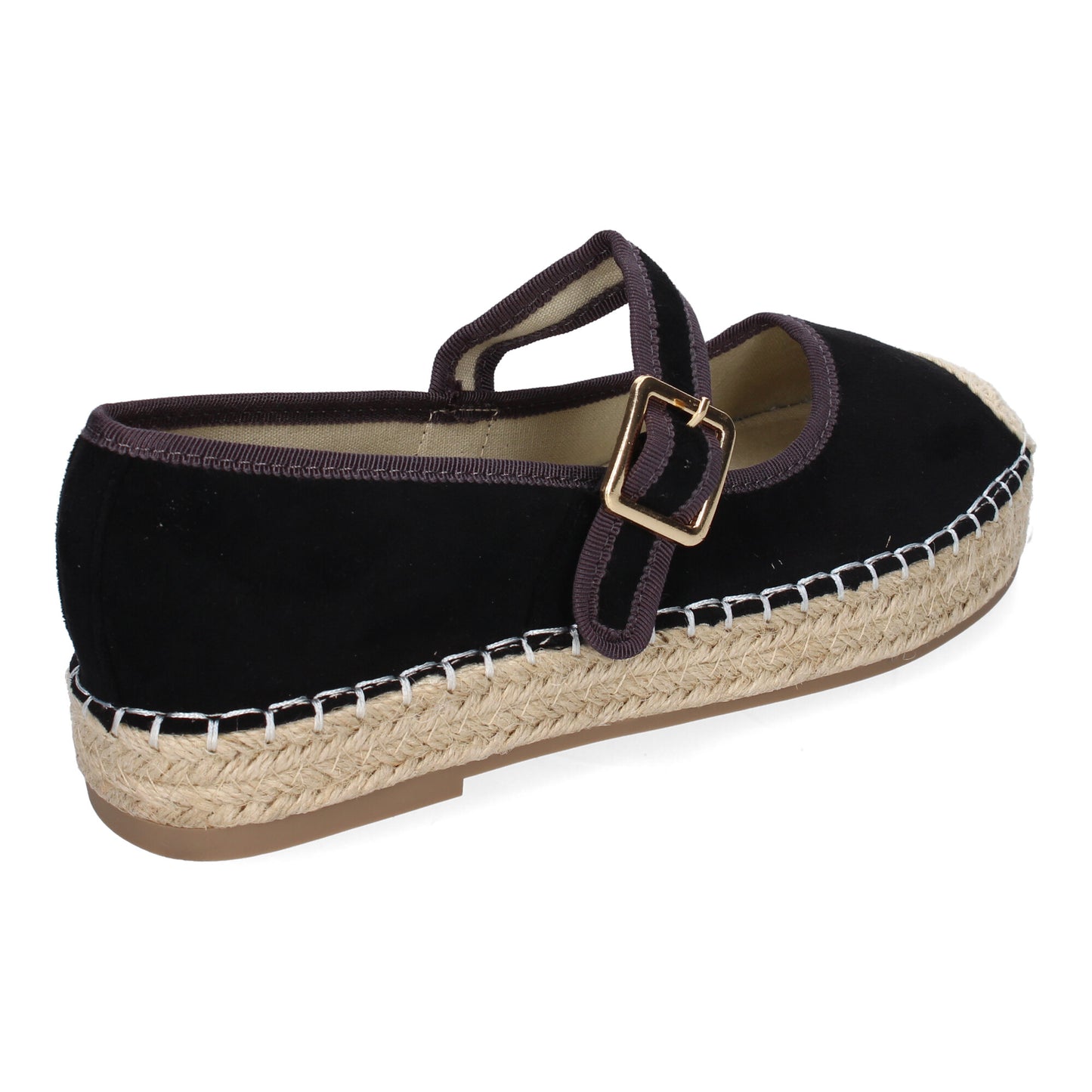 Bailarina Alpargata Negra Yute con Puntera Bordada y Hebilla