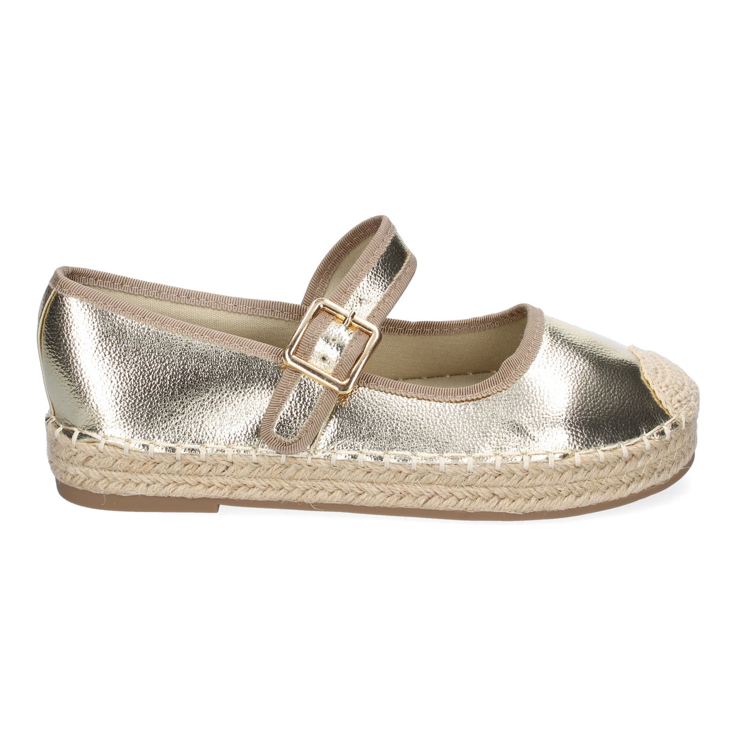 Bailarina Alpargata Oro Yute con Puntera Bordada y Hebilla