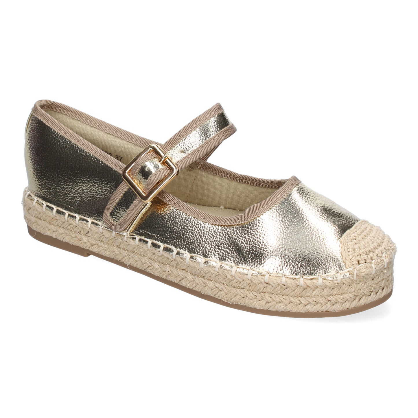 Bailarina Alpargata Oro Yute con Puntera Bordada y Hebilla