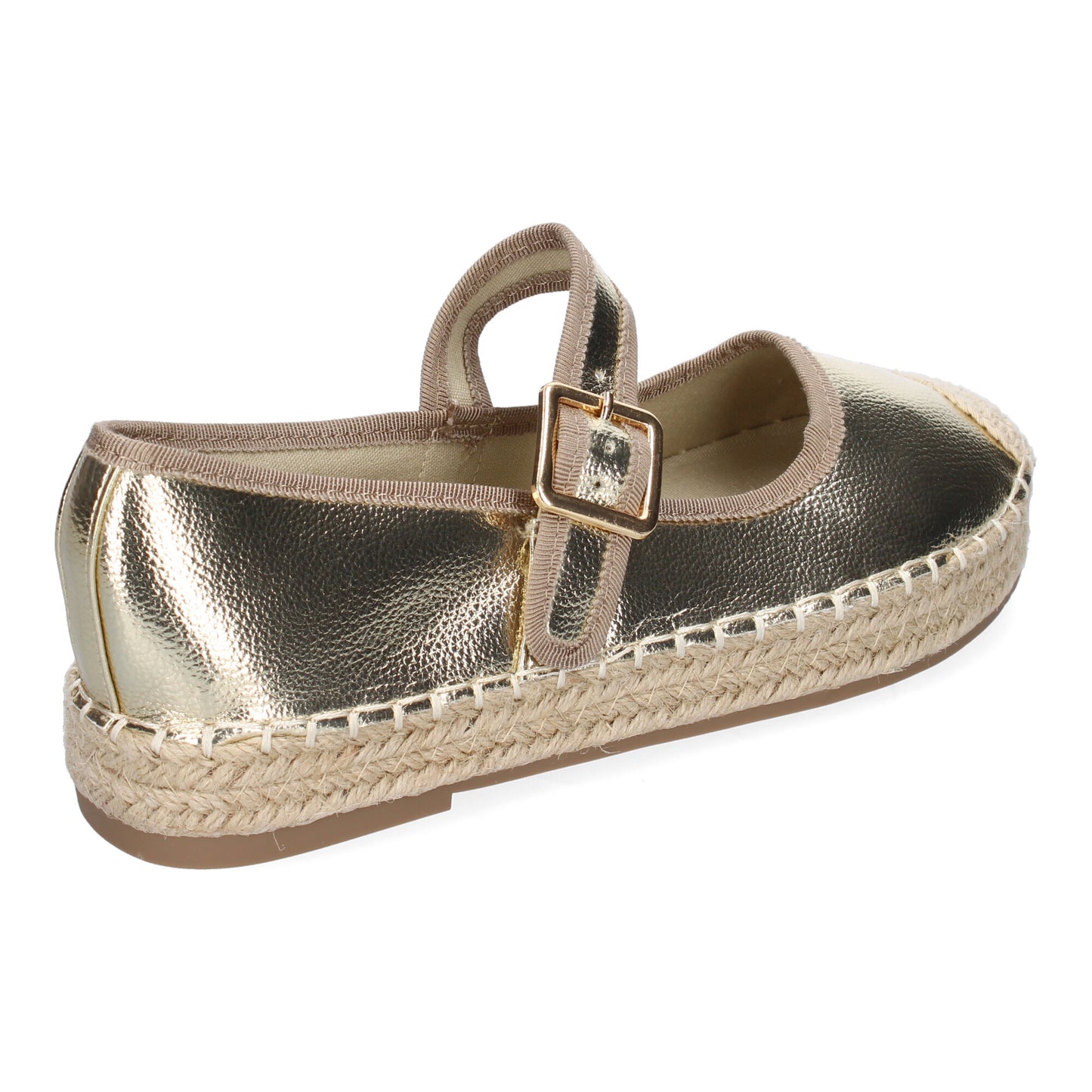 Bailarina Alpargata Oro Yute con Puntera Bordada y Hebilla