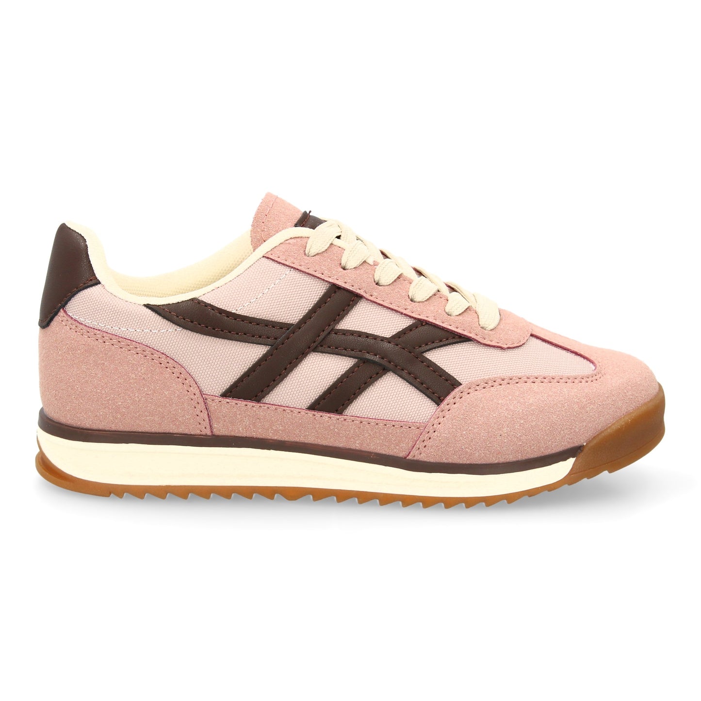 Zapatilla Plana Retro Rosa con Cordones y Contraste Lateral