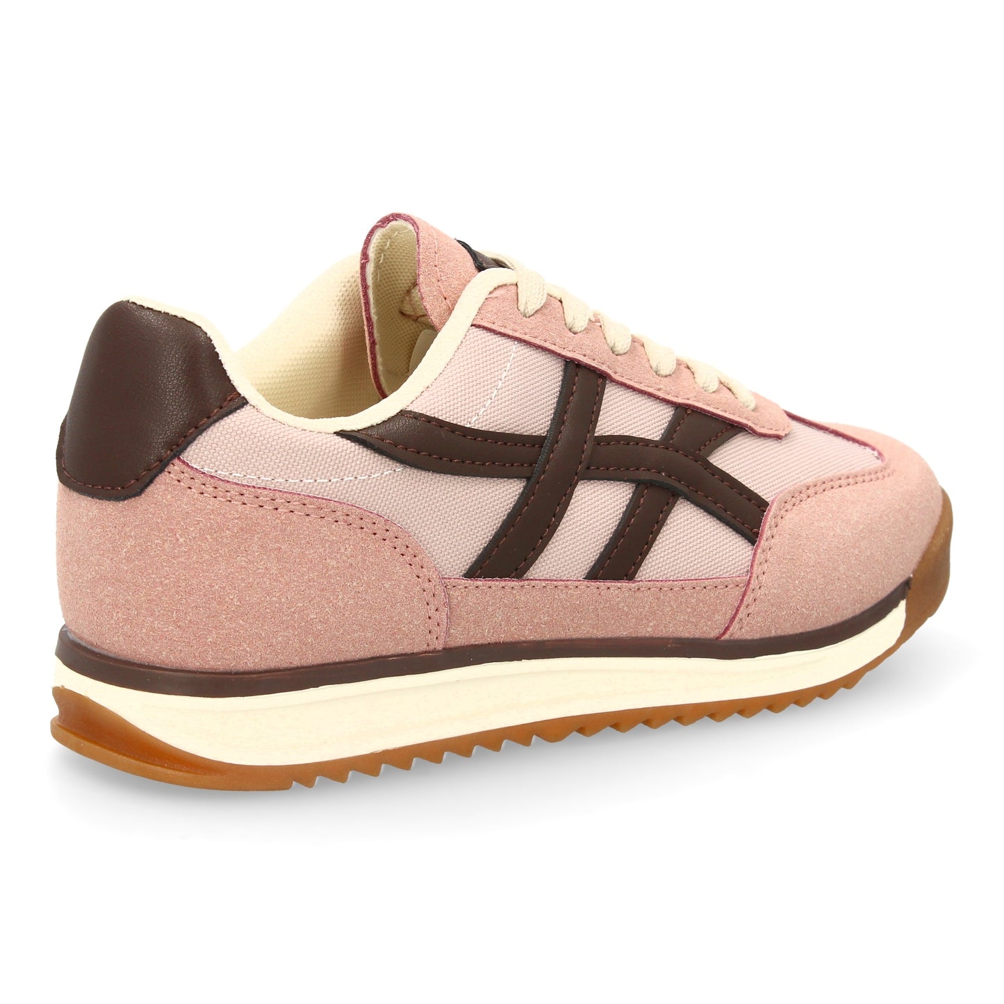 Zapatilla Plana Retro Rosa con Cordones y Contraste Lateral