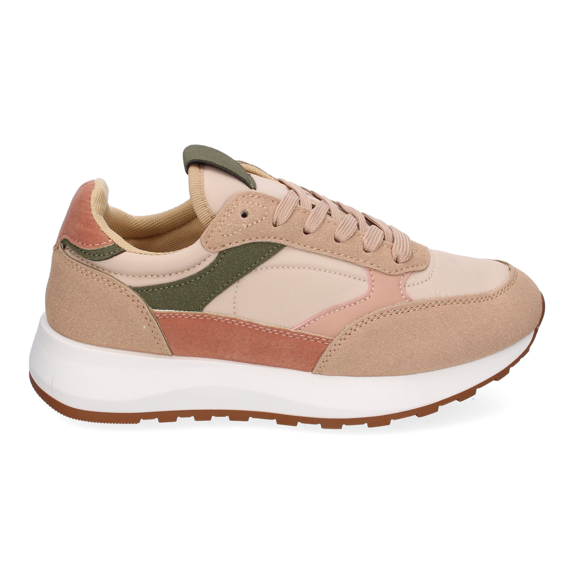 Zapatillas planas deportivas de mujer en color rosa con puntera redonda y cordoneras.