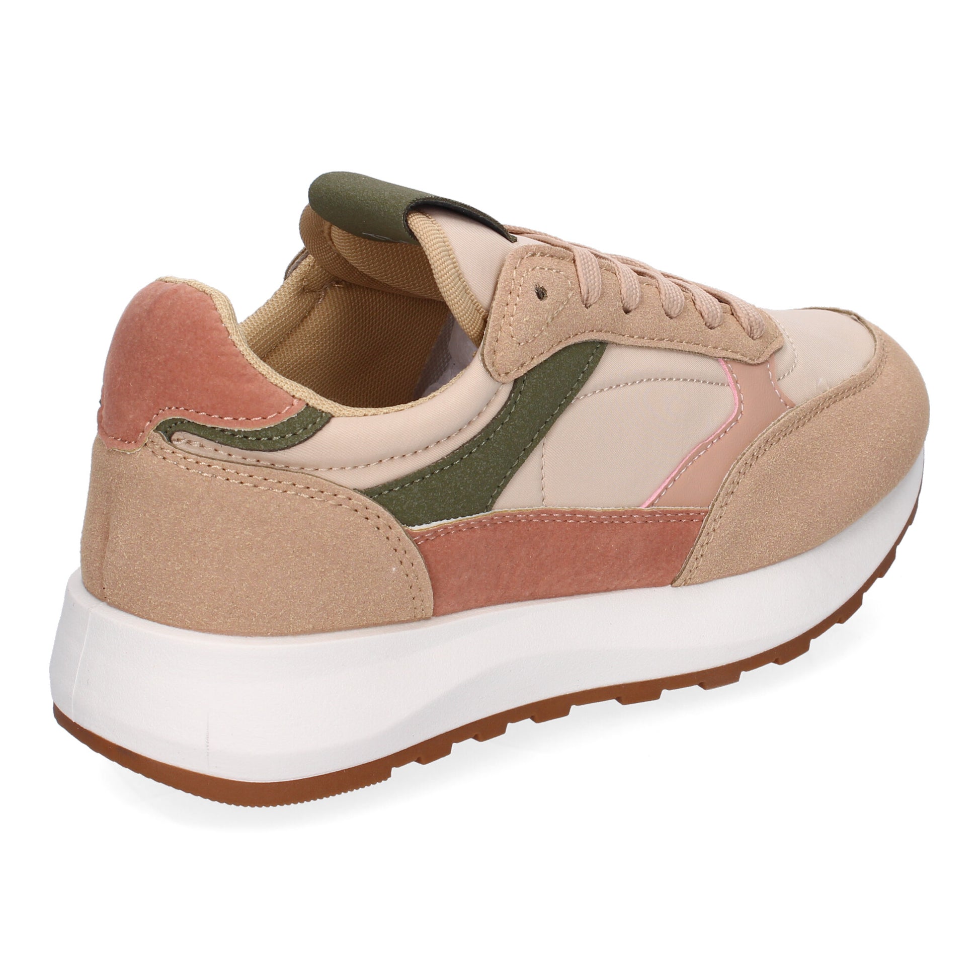 Zapatillas planas deportivas de mujer en color rosa con puntera redonda y cordoneras.