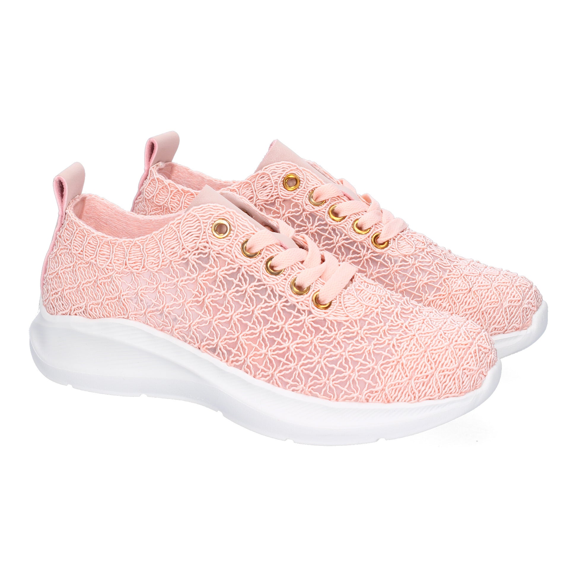 Zapatillas casuales de mujer color rosa, cómodas, elegantes, diseño moderno bordado y cierre de cordones.