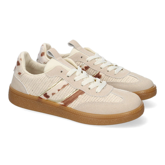 Zapatillas deportivas casuales de mujer color beige, cómodas, versátiles, ideales para el día a día.