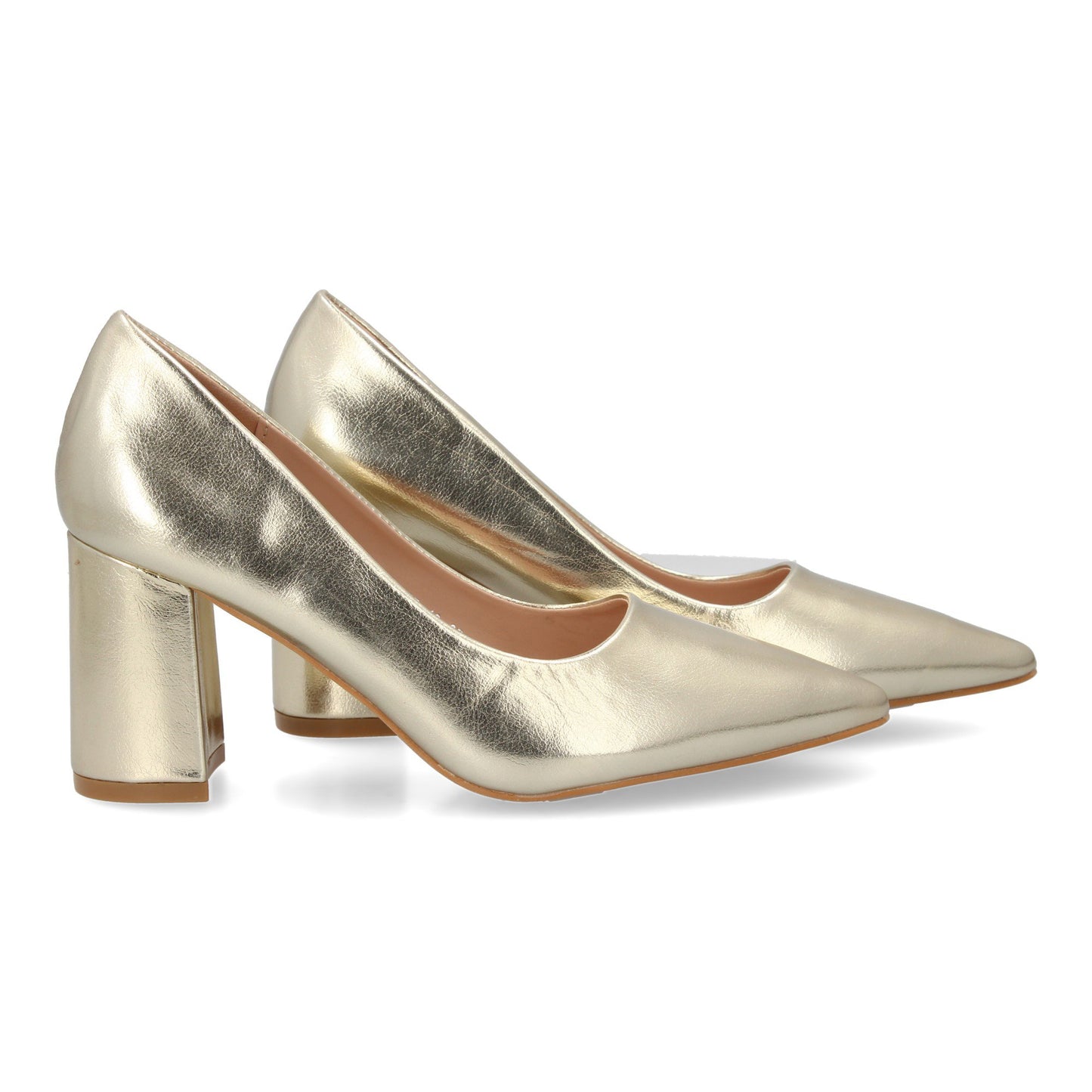 Zapato de Tacón Estilo Salón para Mujer Color Oro Punta Fina