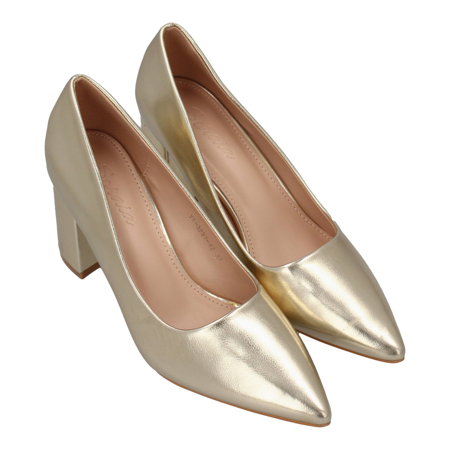 Zapato de Tacón Estilo Salón para Mujer Color Oro Punta Fina