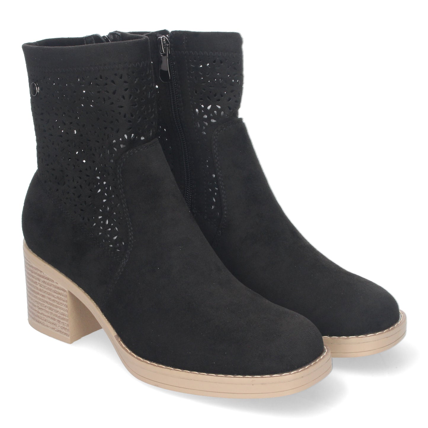 Botines de Mujer Primavera Verano de color Negro con Tacón Ancho Diseño Perforado con Cremallera Lateral Ideal para Cualquier Ocasión
