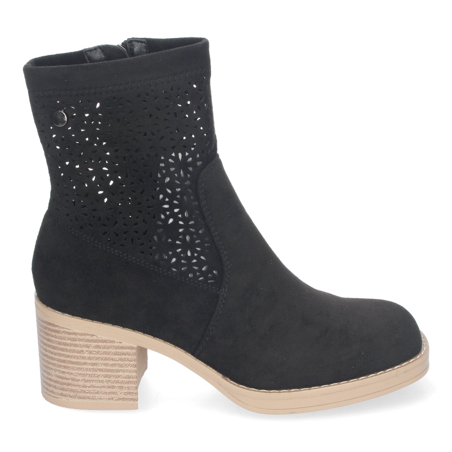 Botines de Mujer Primavera Verano de color Negro con Tacón Ancho Diseño Perforado con Cremallera Lateral Ideal para Cualquier Ocasión