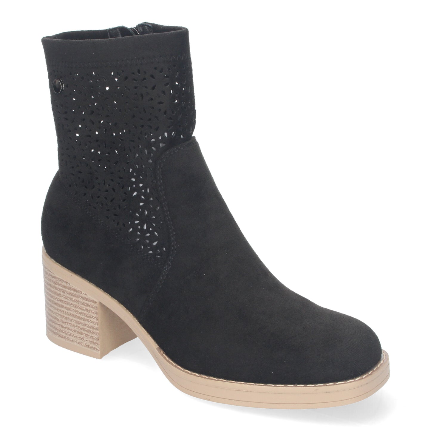 Botines de Mujer Primavera Verano de color Negro con Tacón Ancho Diseño Perforado con Cremallera Lateral Ideal para Cualquier Ocasión
