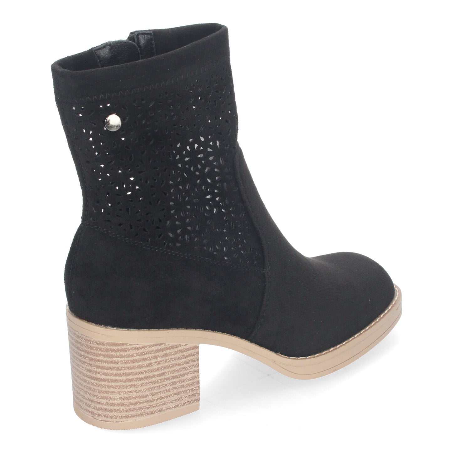Botines de Mujer Primavera Verano de color Negro con Tacón Ancho Diseño Perforado con Cremallera Lateral Ideal para Cualquier Ocasión