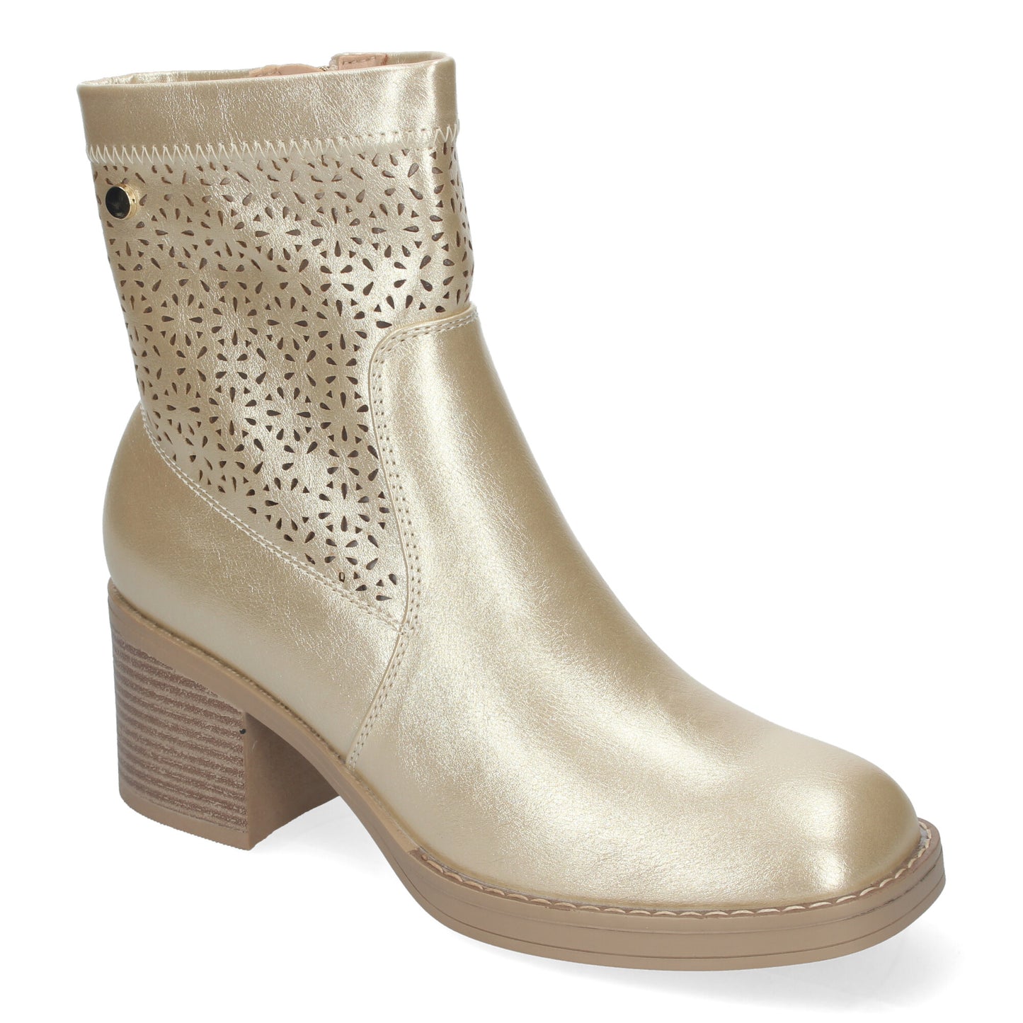 Botines de Mujer Primavera Verano Elegantes y Cómodos de Color Oro con Tacón Ancho Diseño Perforado con Cremallera Lateral