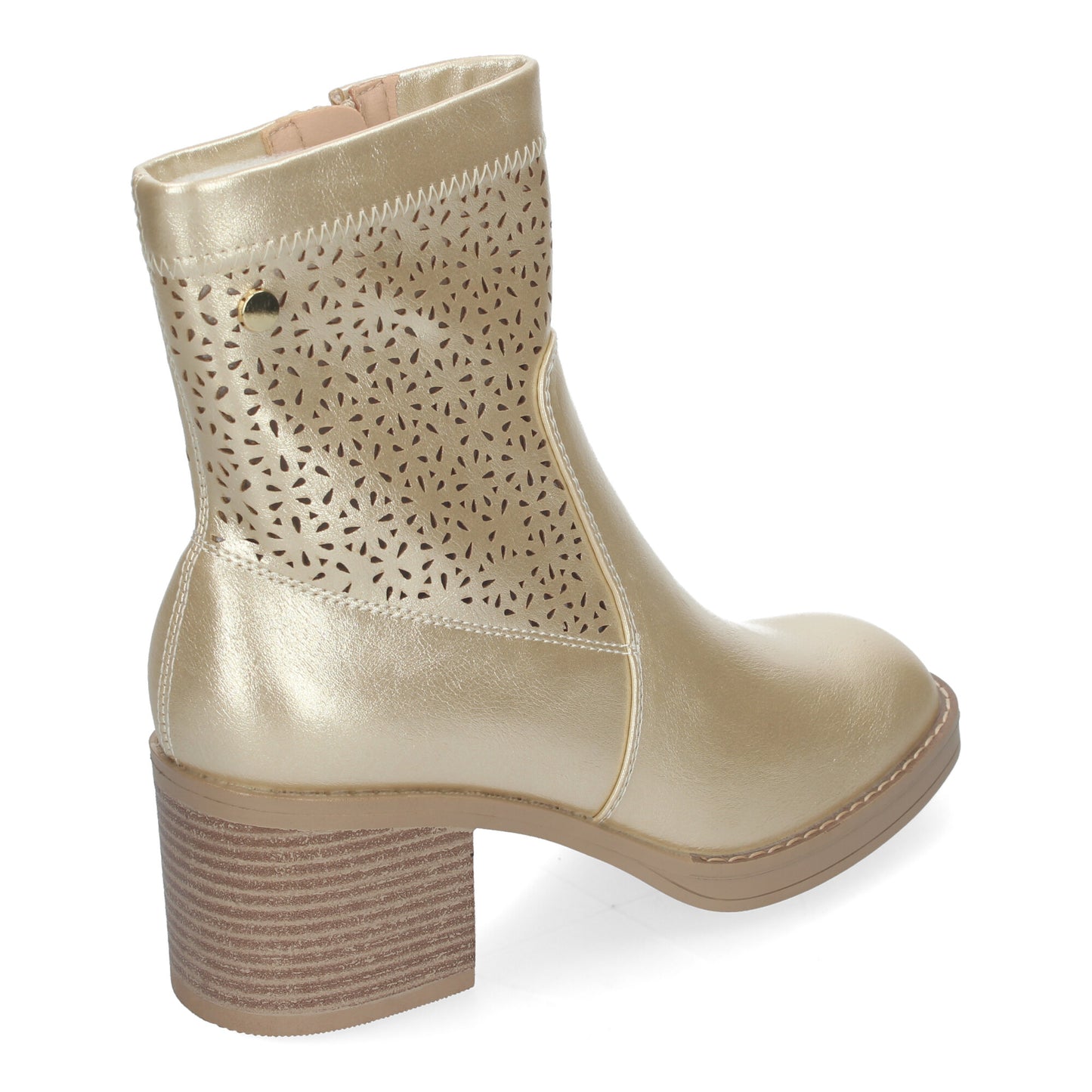 Botines de Mujer Primavera Verano Elegantes y Cómodos de Color Oro con Tacón Ancho Diseño Perforado con Cremallera Lateral