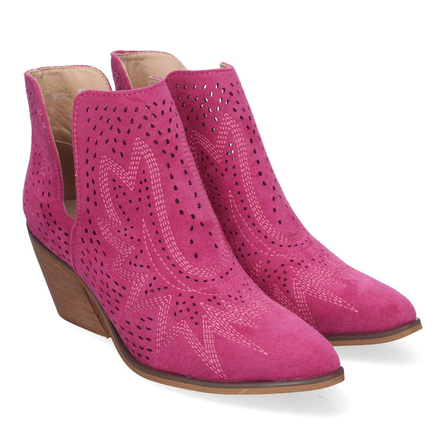 Botines de Tacón Campero para Mujer Primavera Verano Elegantes y Cómodos Diseño Perforado con Estampado en la pala color Fucsia
