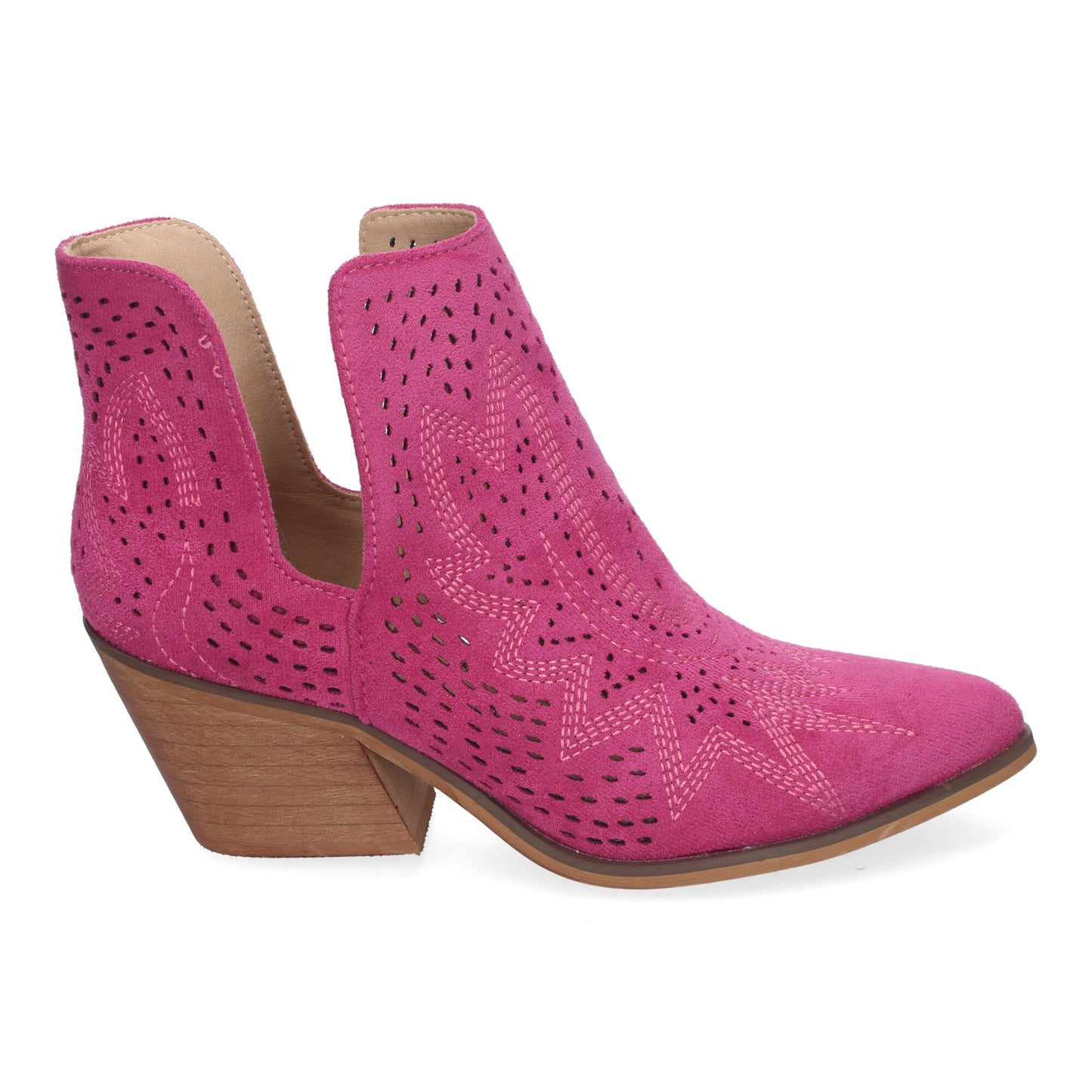 Botines de Tacón Campero para Mujer Primavera Verano Elegantes y Cómodos Diseño Perforado con Estampado en la pala color Fucsia