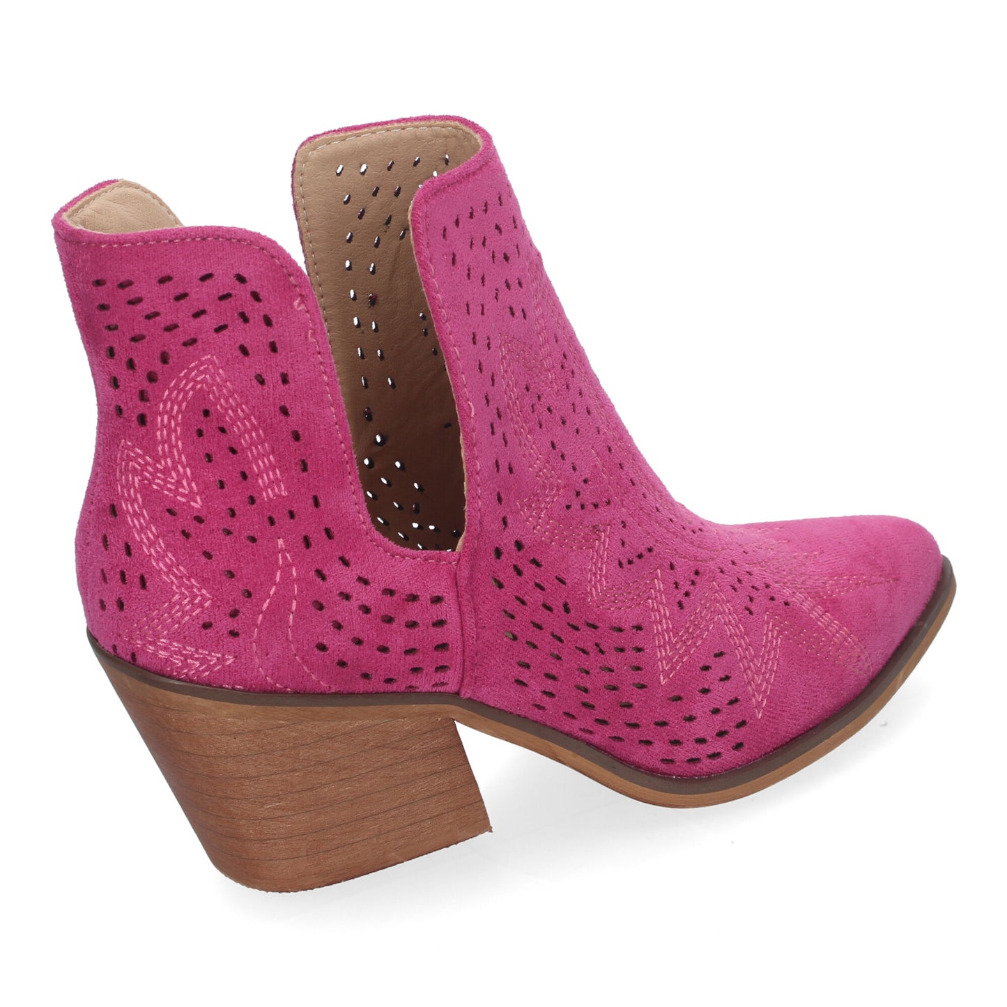 Botines de Tacón Campero para Mujer Primavera Verano Elegantes y Cómodos Diseño Perforado con Estampado en la pala color Fucsia
