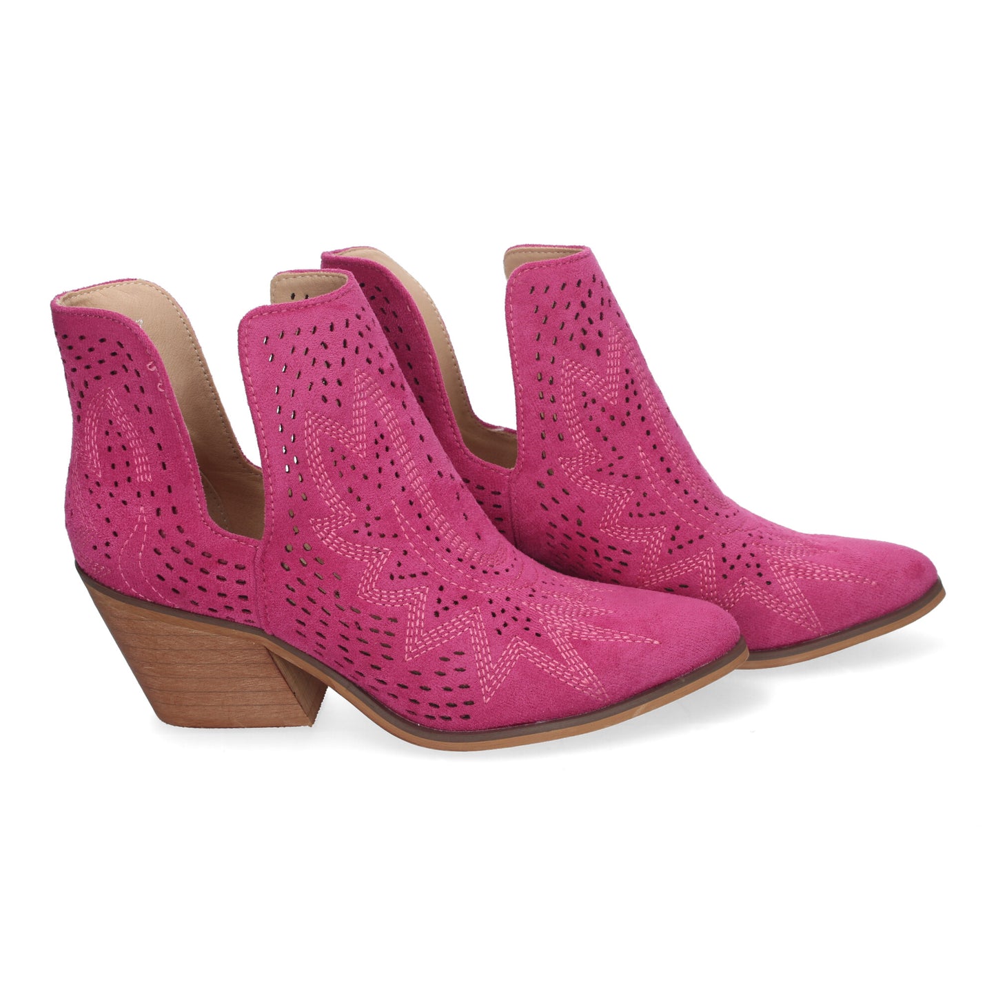 Botines de Tacón Campero para Mujer Primavera Verano Elegantes y Cómodos Diseño Perforado con Estampado en la pala color Fucsia