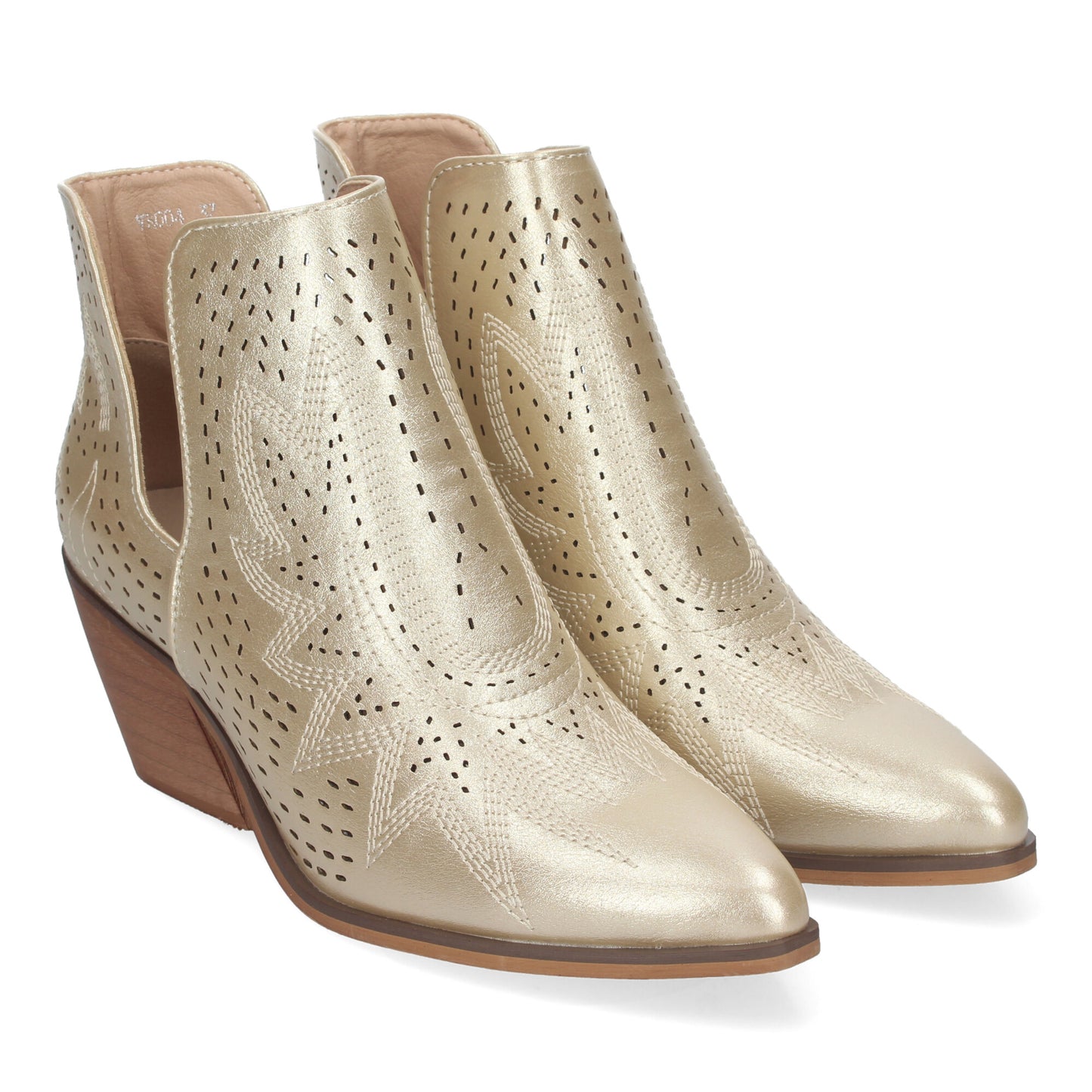 Botines de Tacón Campero para Mujer Primavera Verano Diseño Perforado con Estampado color Oro