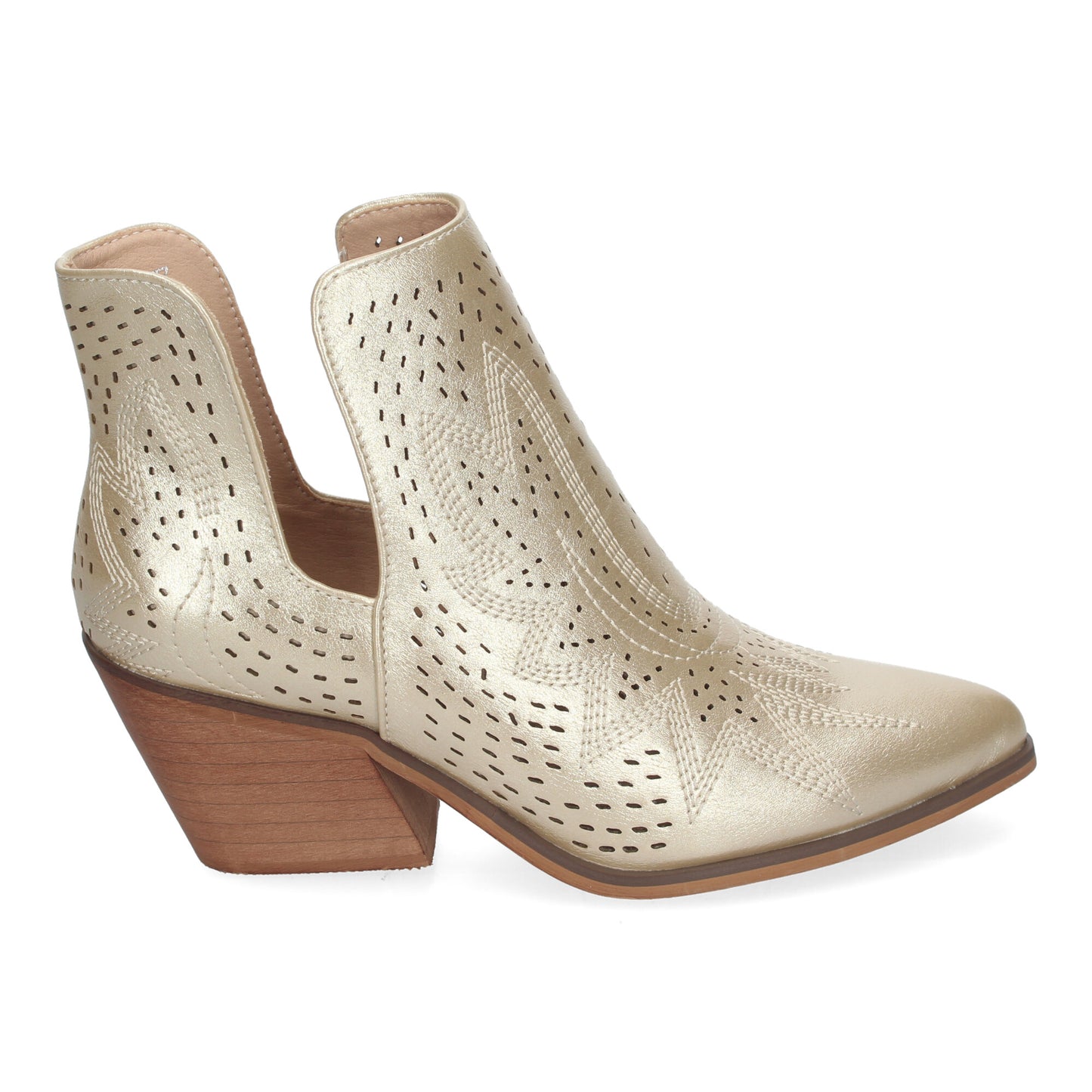 Botines de Tacón Campero para Mujer Primavera Verano Diseño Perforado con Estampado color Oro