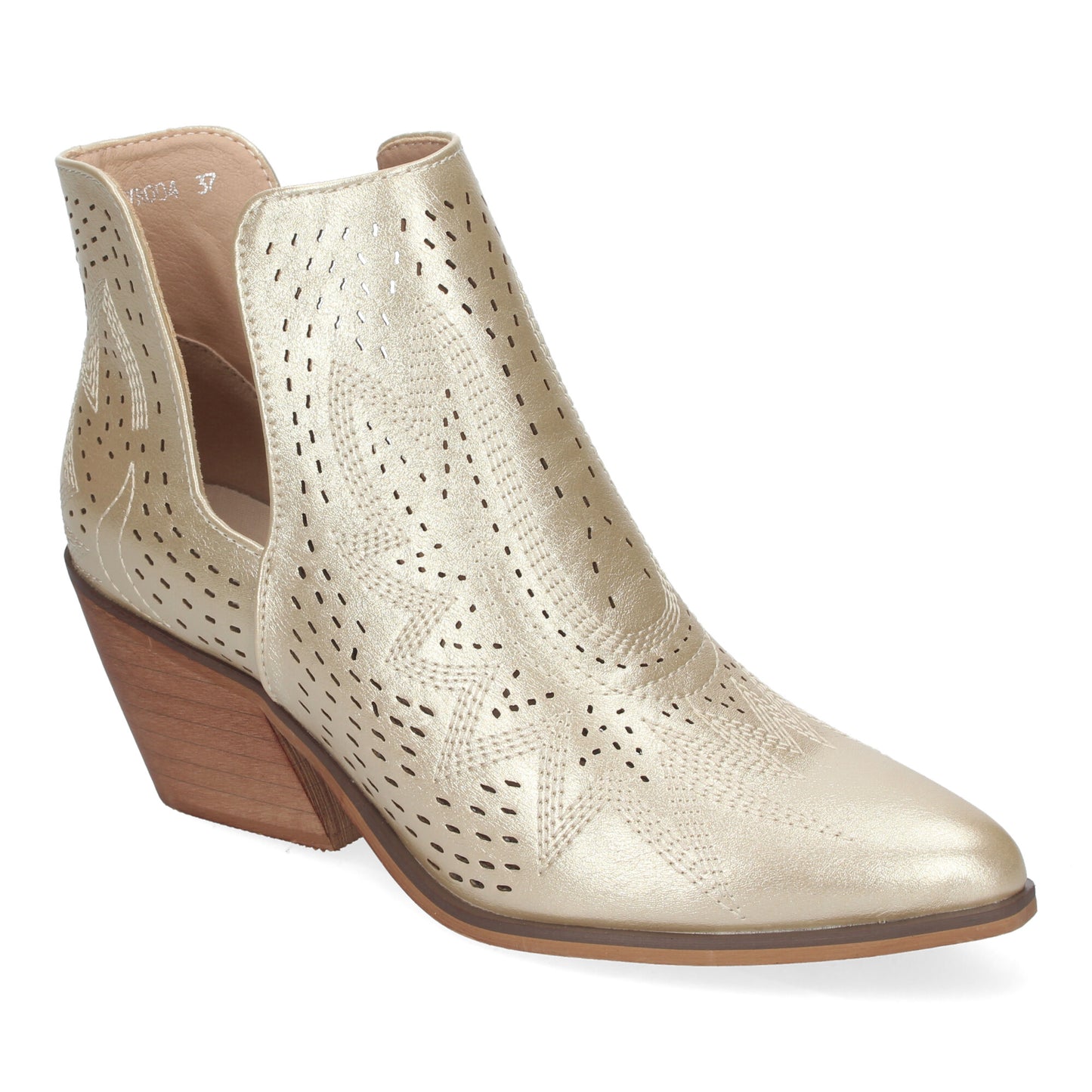Botines de Tacón Campero para Mujer Primavera Verano Diseño Perforado con Estampado color Oro