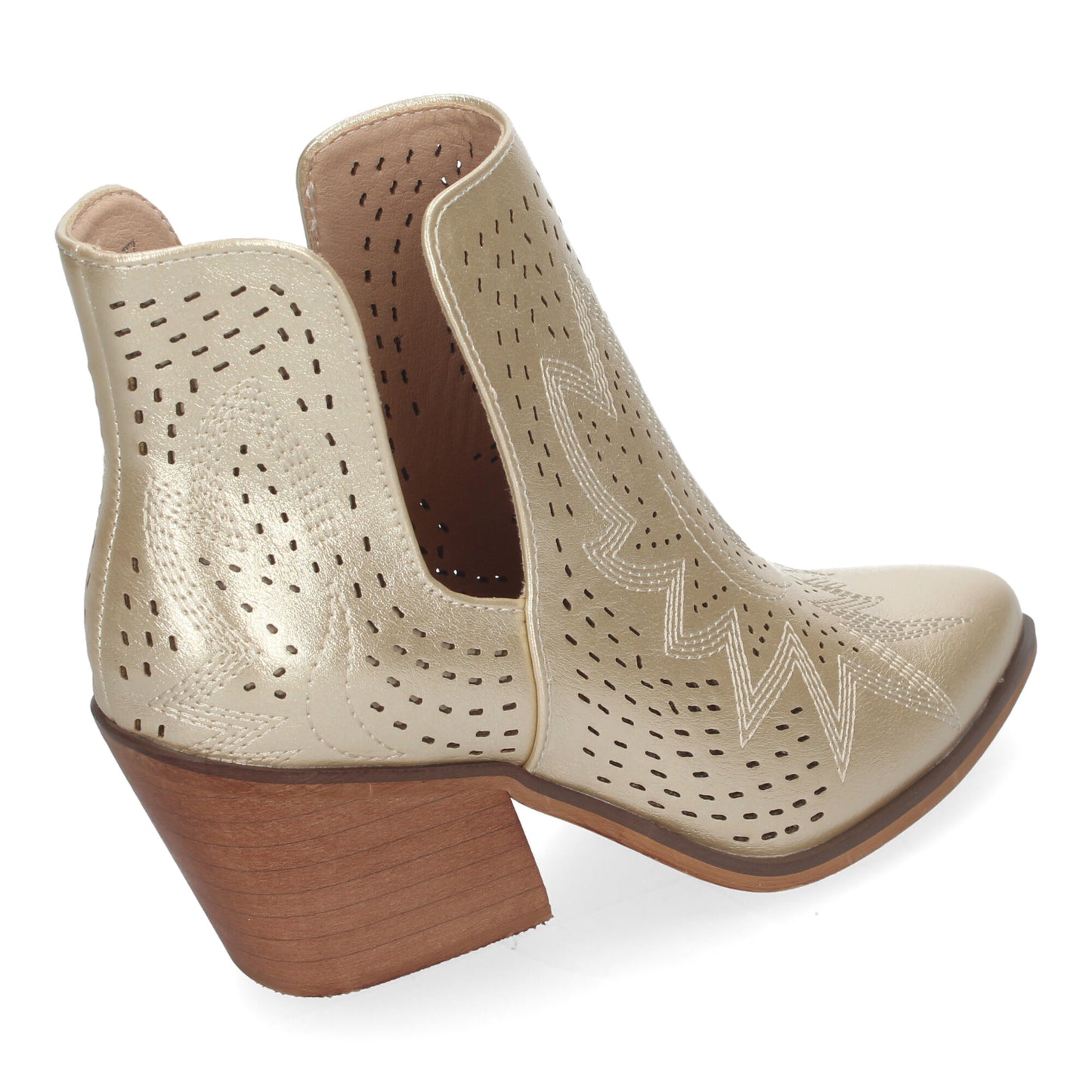 Botines de Tacón Campero para Mujer Primavera Verano Diseño Perforado con Estampado color Oro