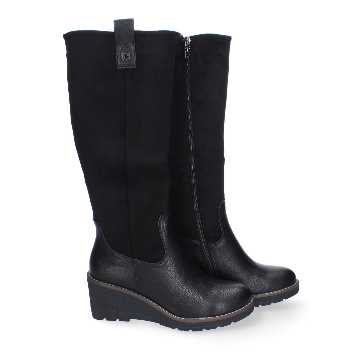 Botas de Cuña de Caña Alta para Mujer Negras con Cremallera