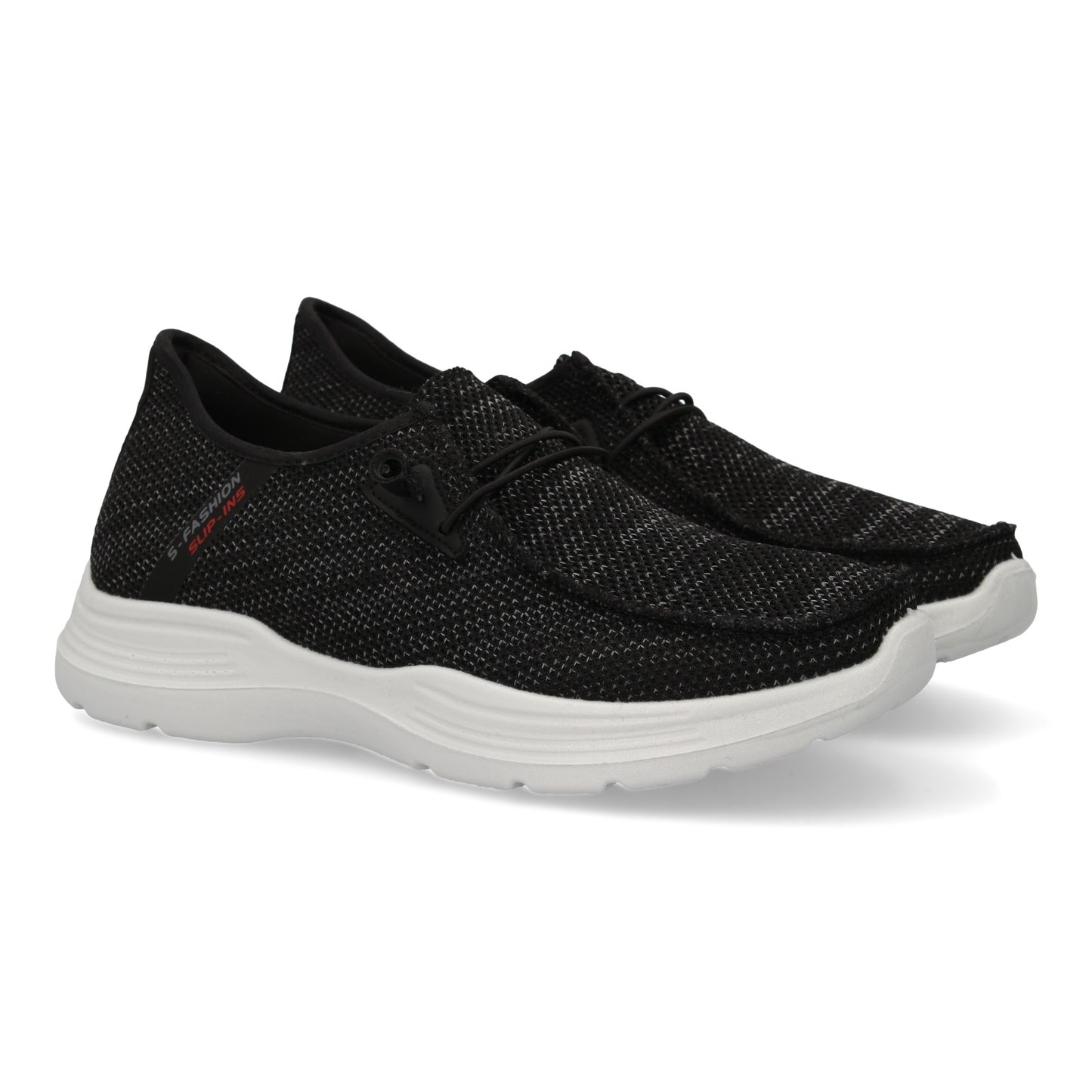 Zapatillas deportivas de hombre color negro, ligeras, cómodas, con cordones elásticos y detalles de costuras.