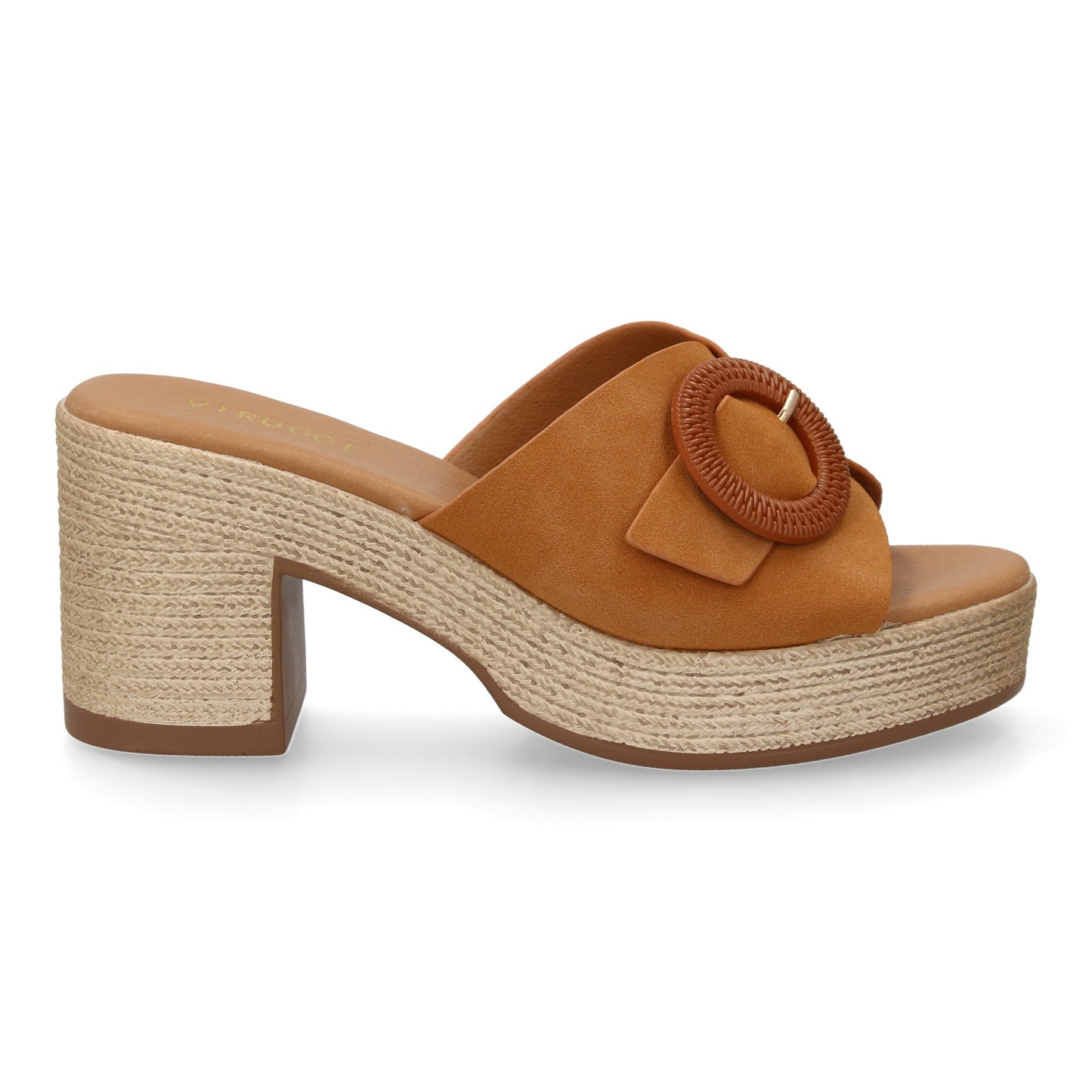 Zueco de Tacón Elegante Mujer Color Camel con Hebilla Decorativa