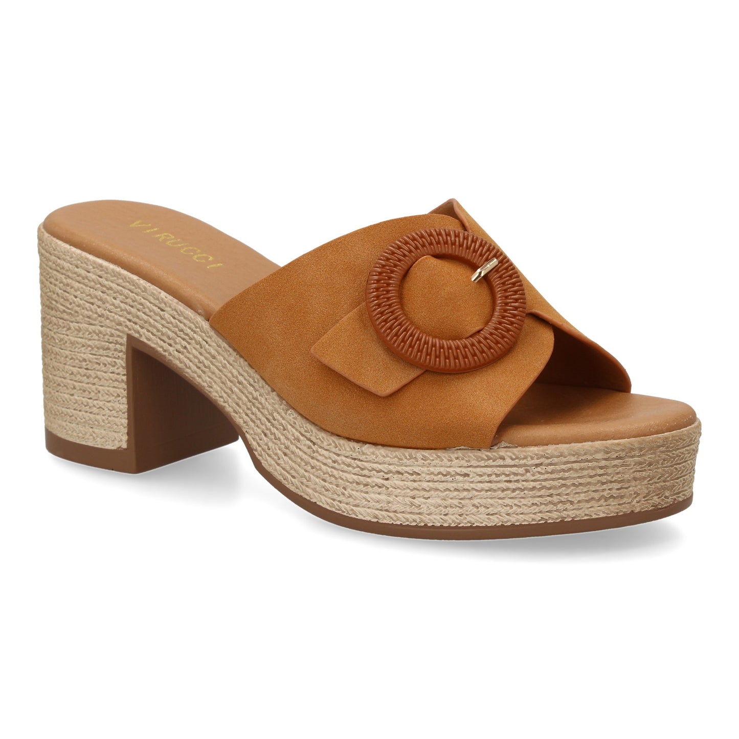 Zueco de Tacón Elegante Mujer Color Camel con Hebilla Decorativa