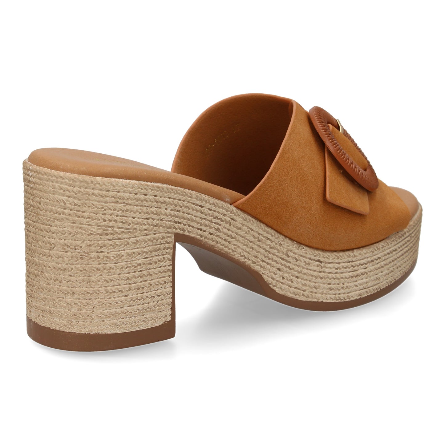 Zueco de Tacón Elegante Mujer Color Camel con Hebilla Decorativa
