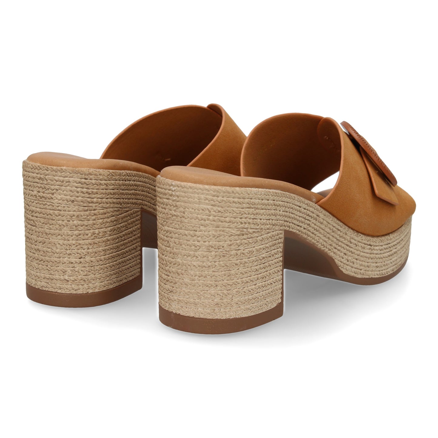 Zueco de Tacón Elegante Mujer Color Camel con Hebilla Decorativa