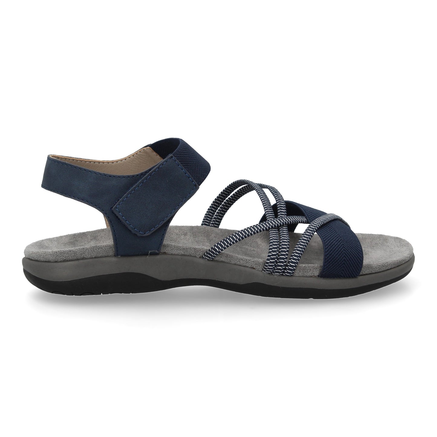 Sandalias Planas con Tiras Elásticas Cruzadas y Velcro Marino