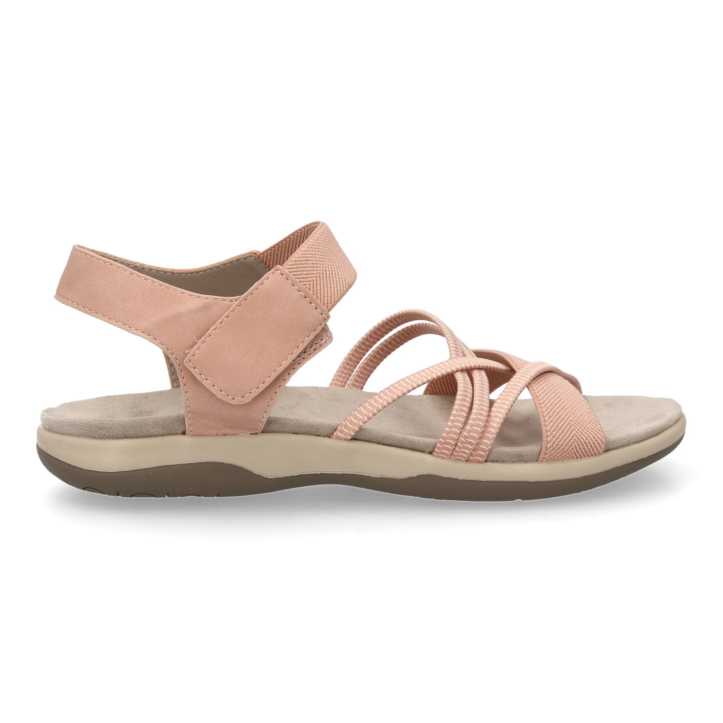Sandalias Planas con Tiras Elásticas Cruzadas y Velcro Color Nude