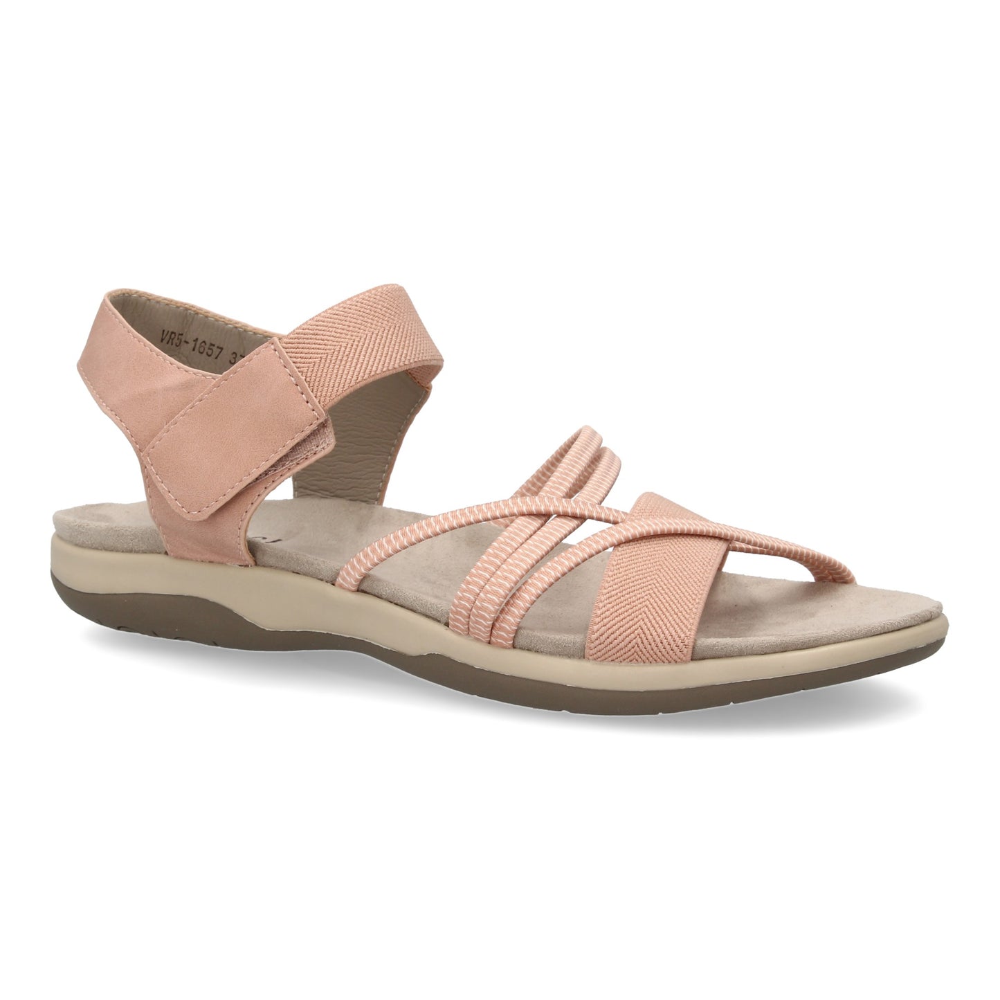 Sandalias Planas con Tiras Elásticas Cruzadas y Velcro Color Nude