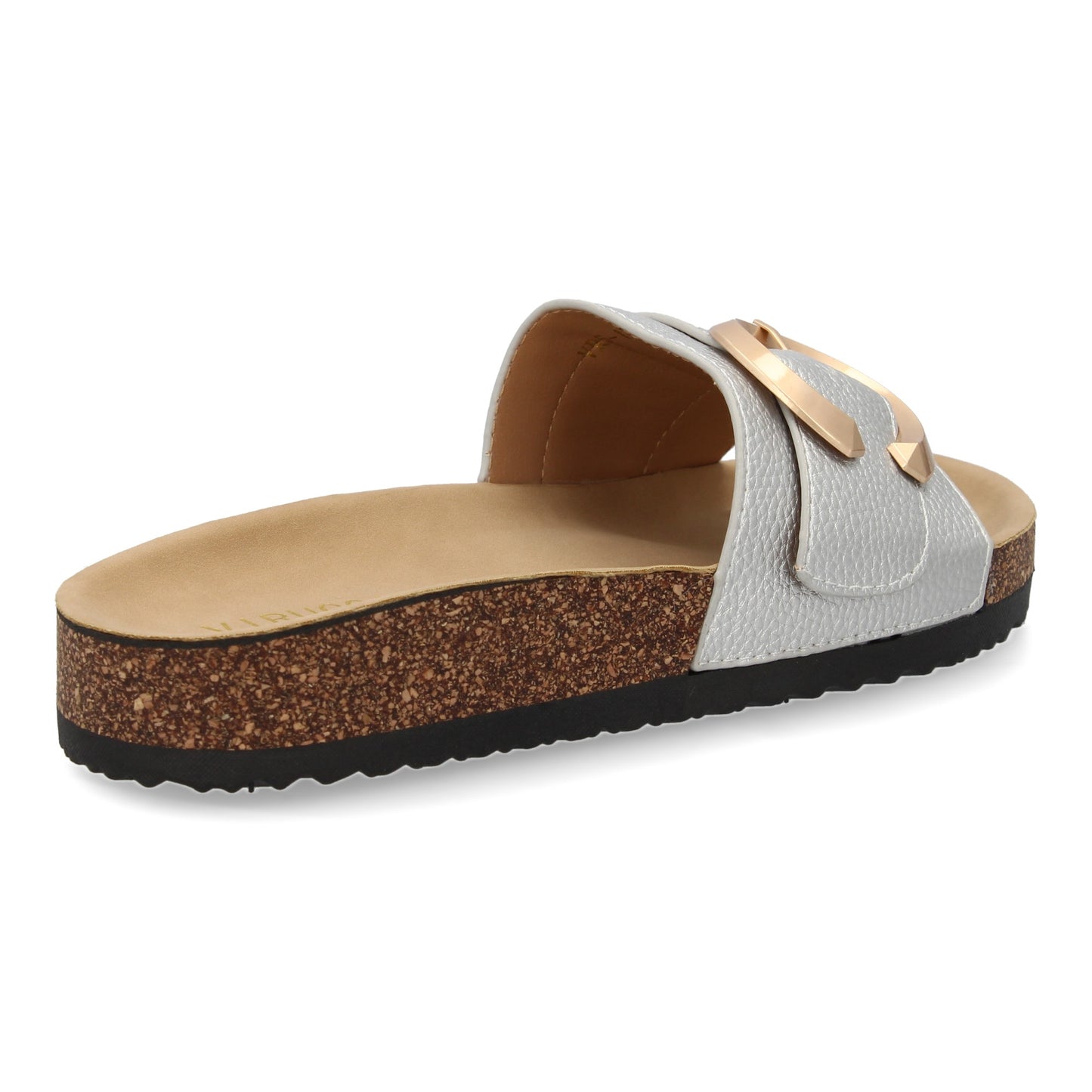 Sandalia Plana de Mujer Bio Elegante con Detalle Metálico Color Plata