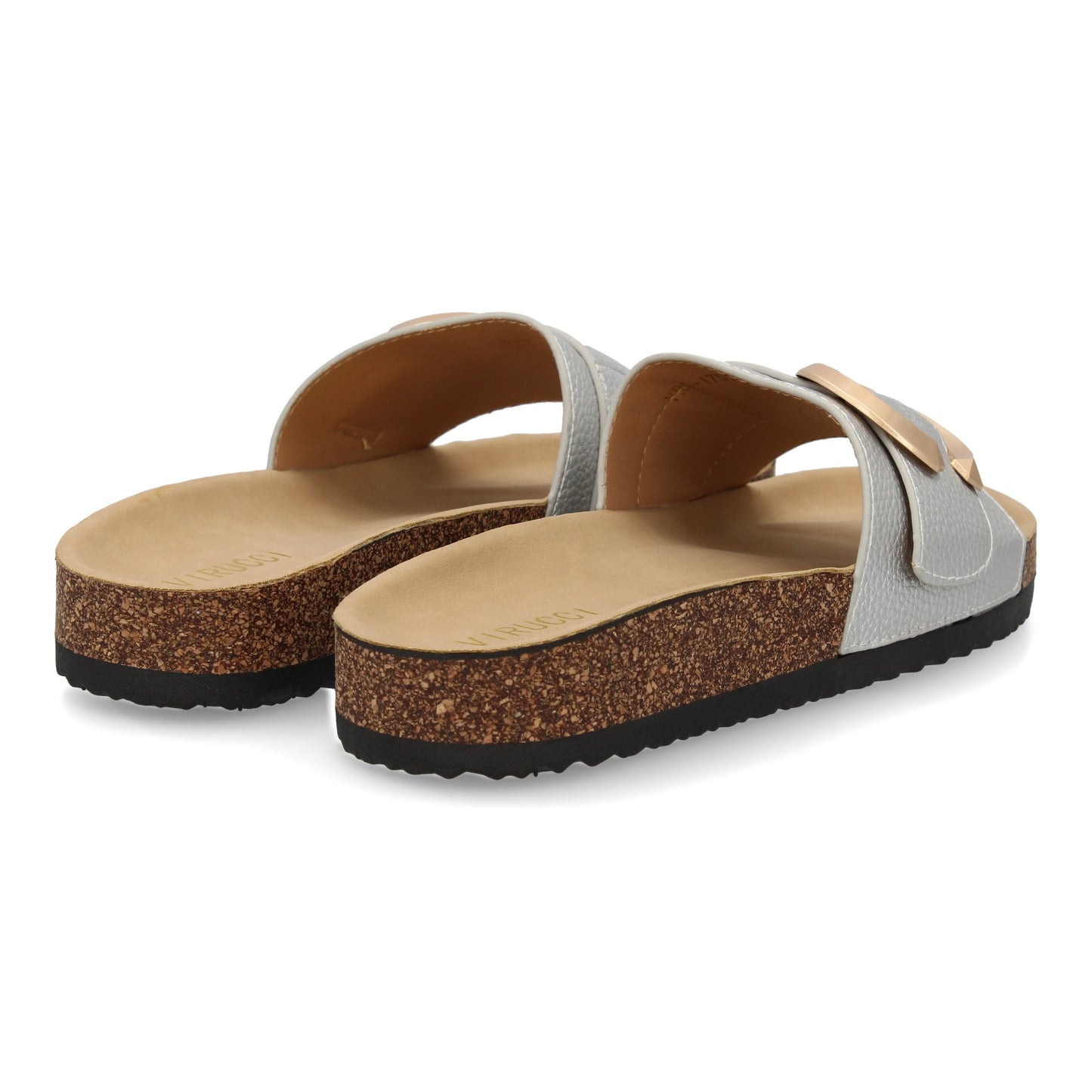 Sandalia Plana de Mujer Bio Elegante con Detalle Metálico Color Plata