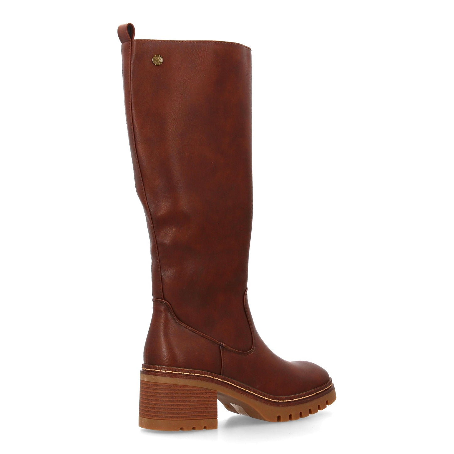 Bota de Caña Alta de Mujer Marrón con Tacón Ancho y Suela Dentada