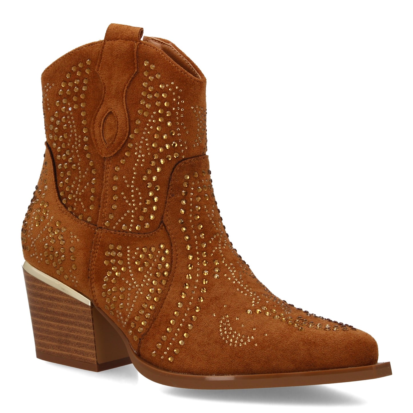 Bota Estilo Vaquero Mujer Camel con Tachuelas y Tacón Cubano