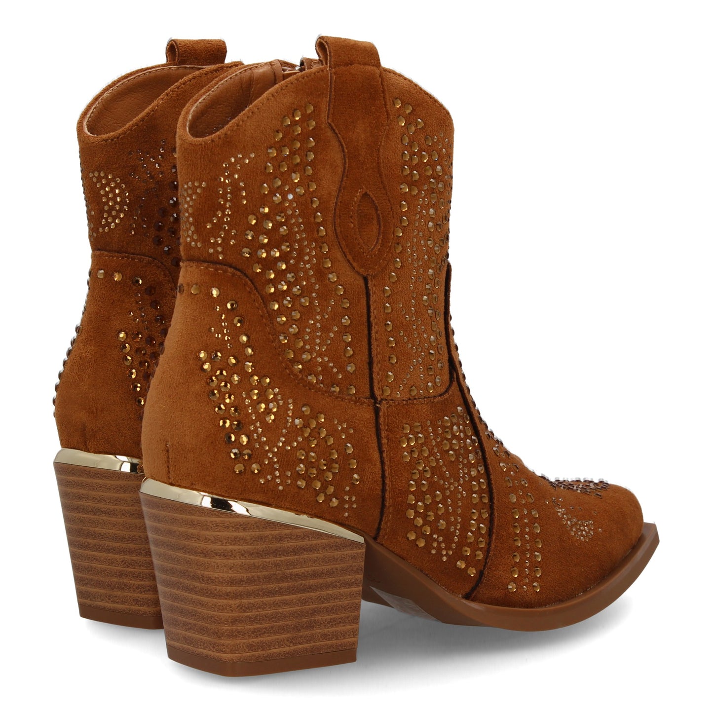 Bota Estilo Vaquero Mujer Camel con Tachuelas y Tacón Cubano